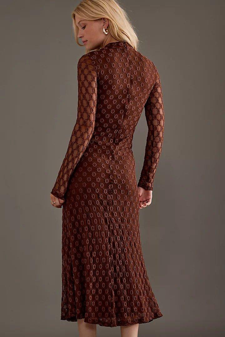 Anthropologie Lace Bardot Midi, Brown, , large image number 2