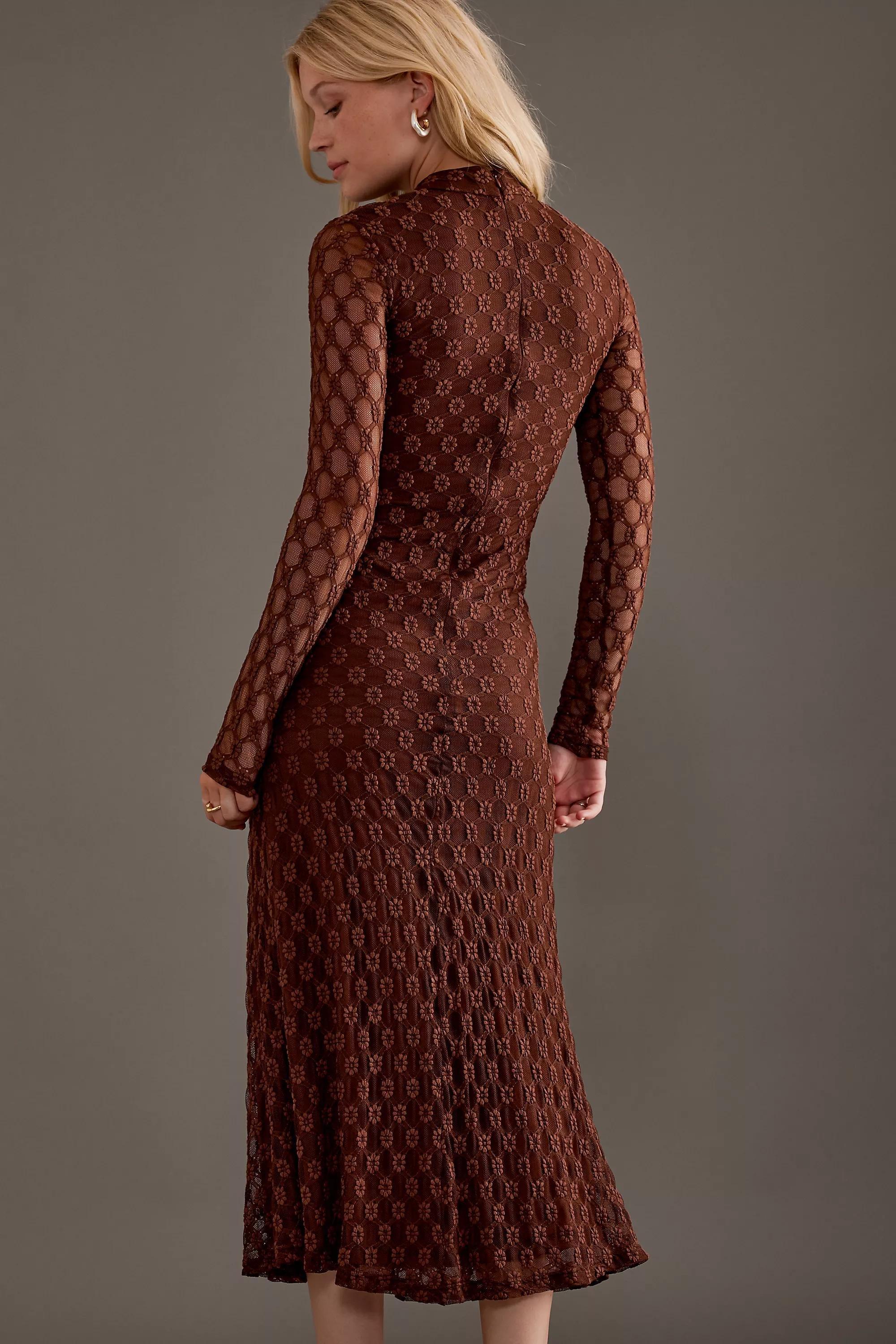 Anthropologie Lace Bardot Midi, Brown, , large image number 3