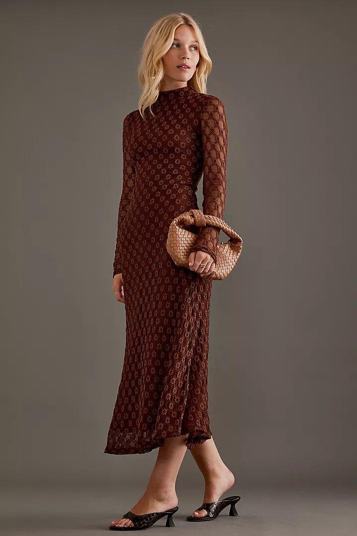 Anthropologie Lace Bardot Midi, Brown, , large image number 4
