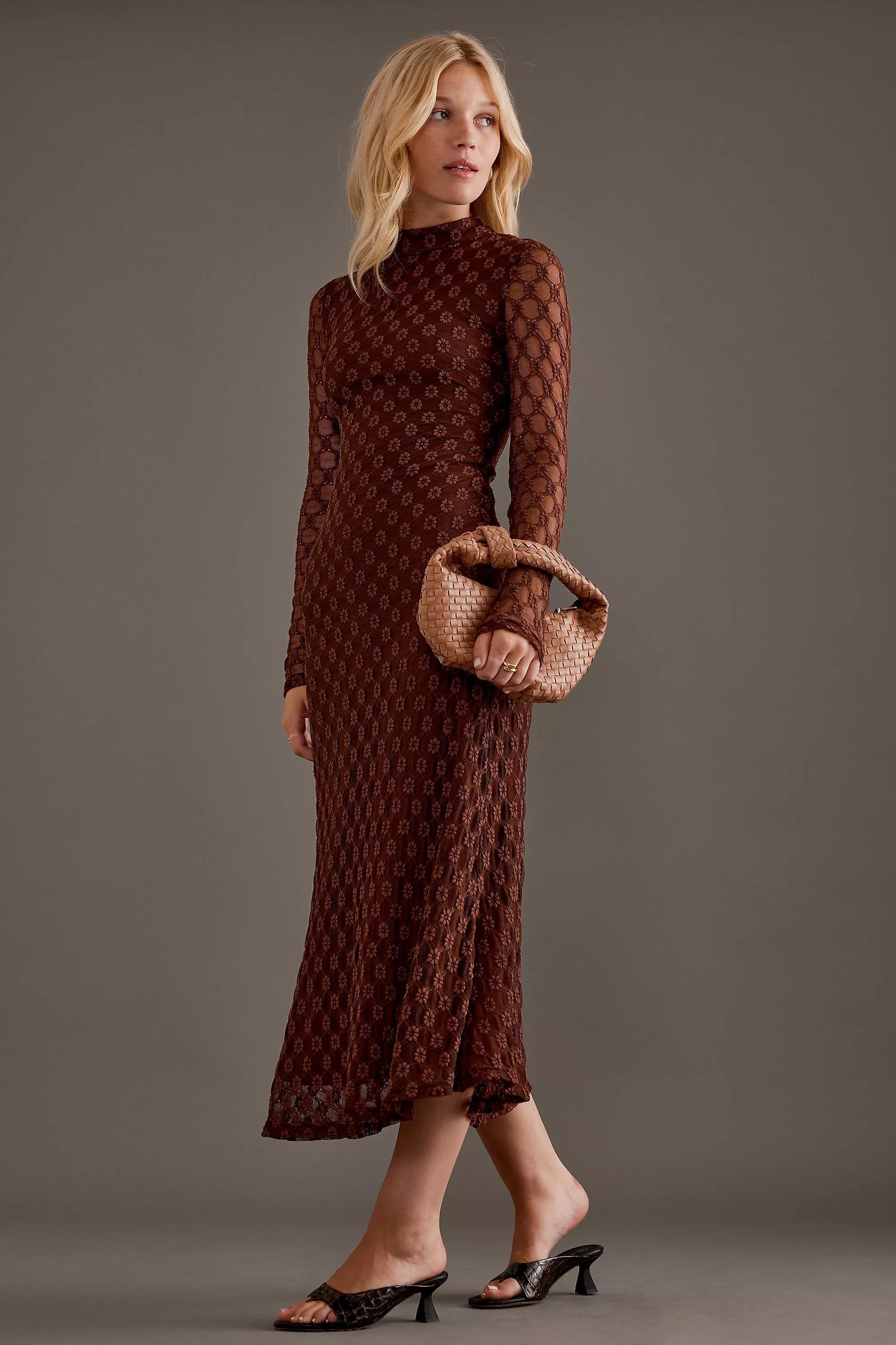 Anthropologie Lace Bardot Midi, Brown, , large image number 5