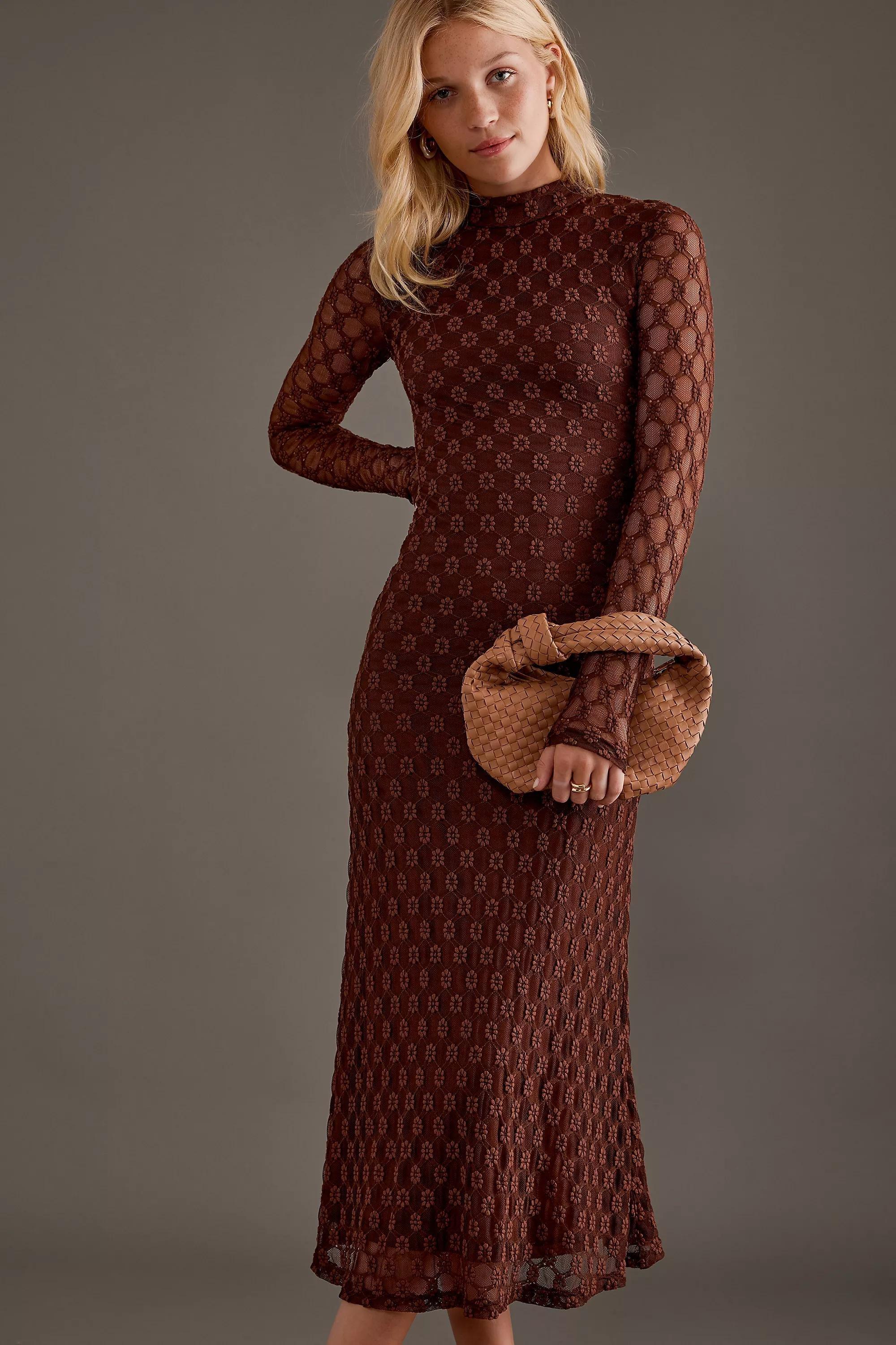Anthropologie Lace Bardot Midi, Brown, , large image number 6