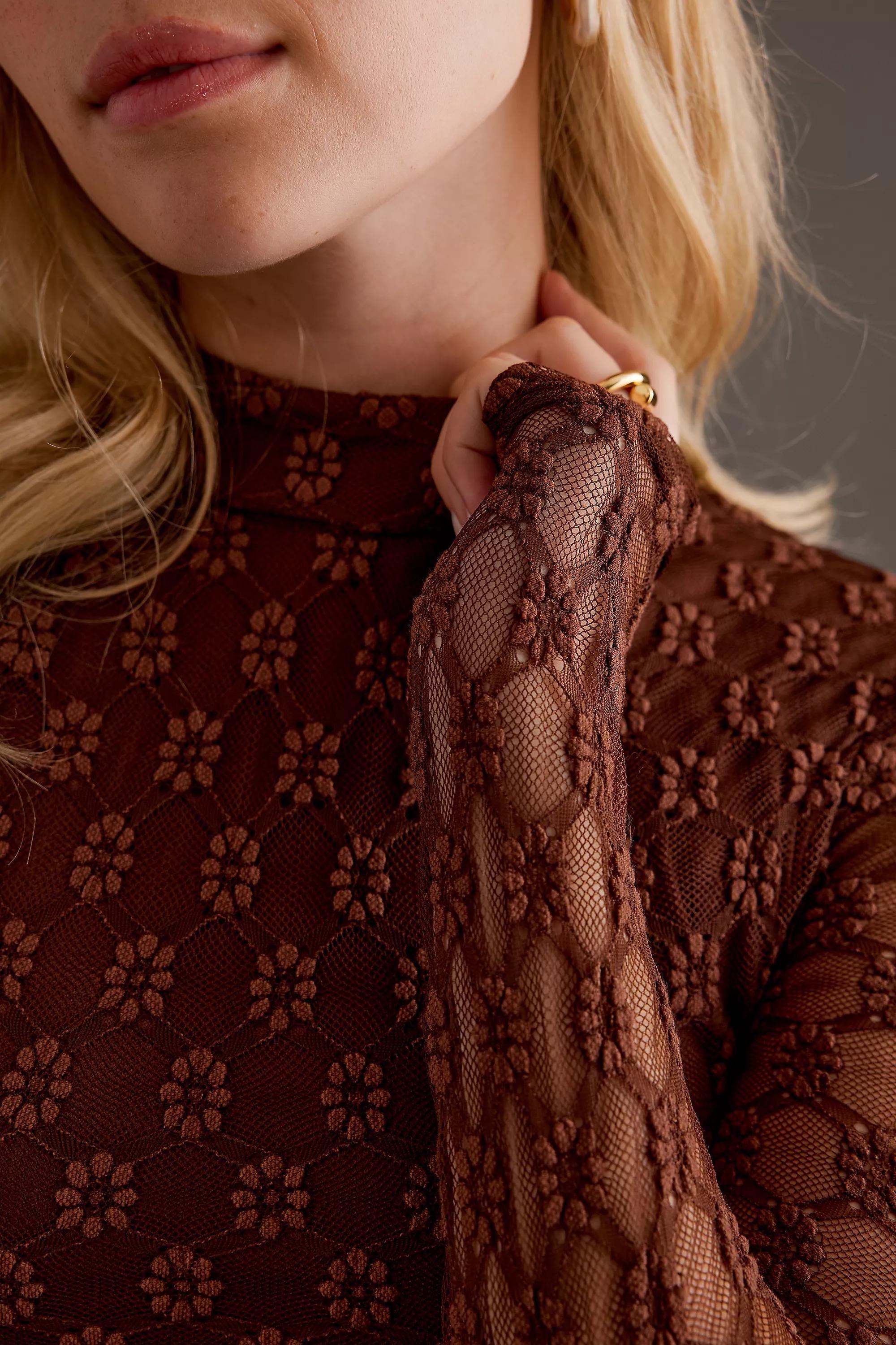 Anthropologie Lace Bardot Midi, Brown, , large image number 8