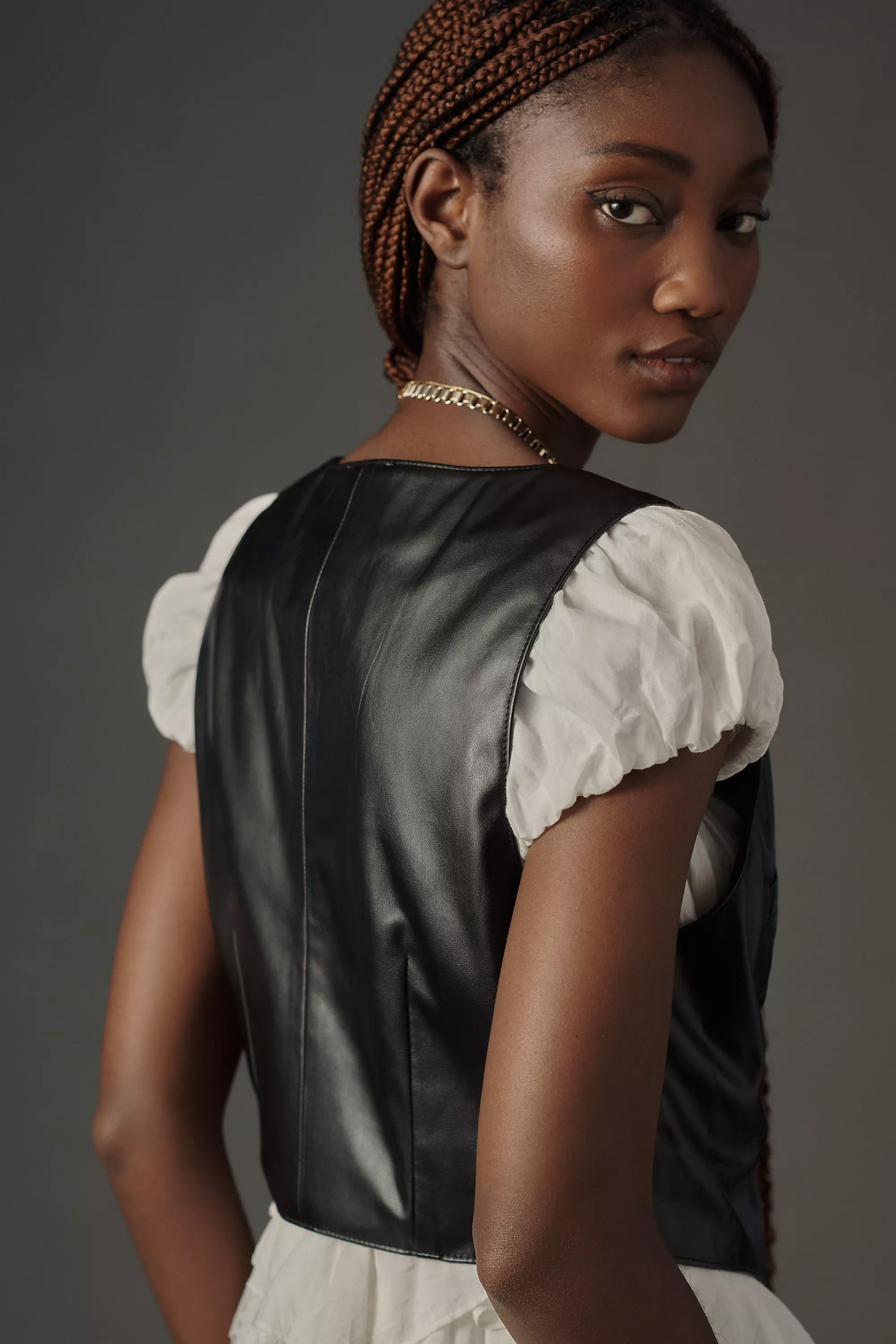 Forever That Girl Faux-Leather Waistcoat, Black, , large image number 1