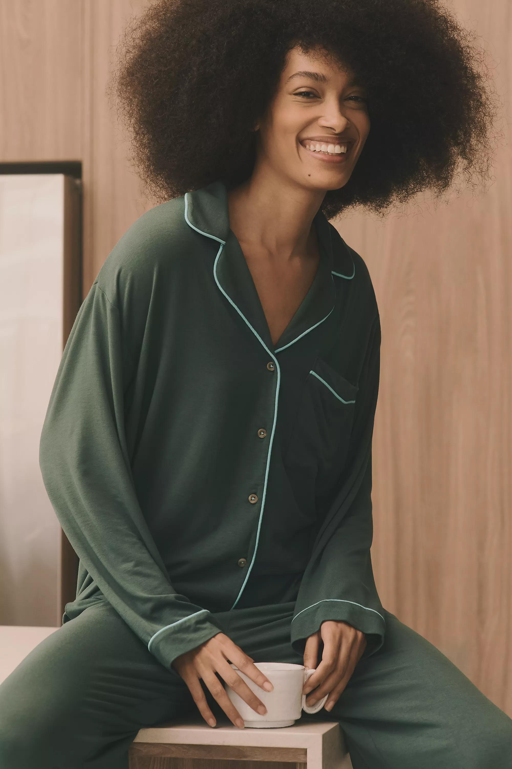 Button-down Pyjama Shirt, Khaki, , large image number 0