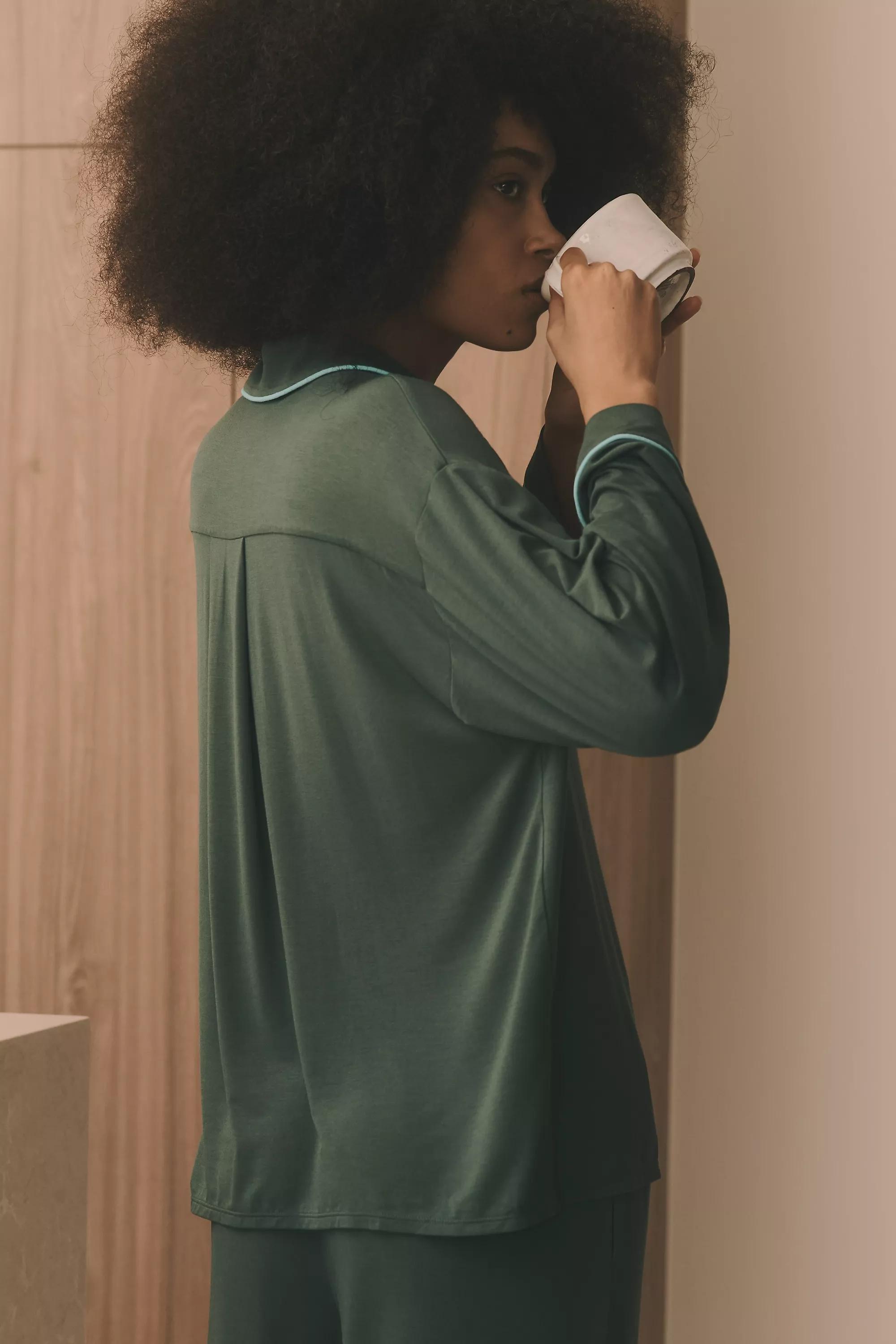 Button-down Pyjama Shirt, Khaki, , large image number 1
