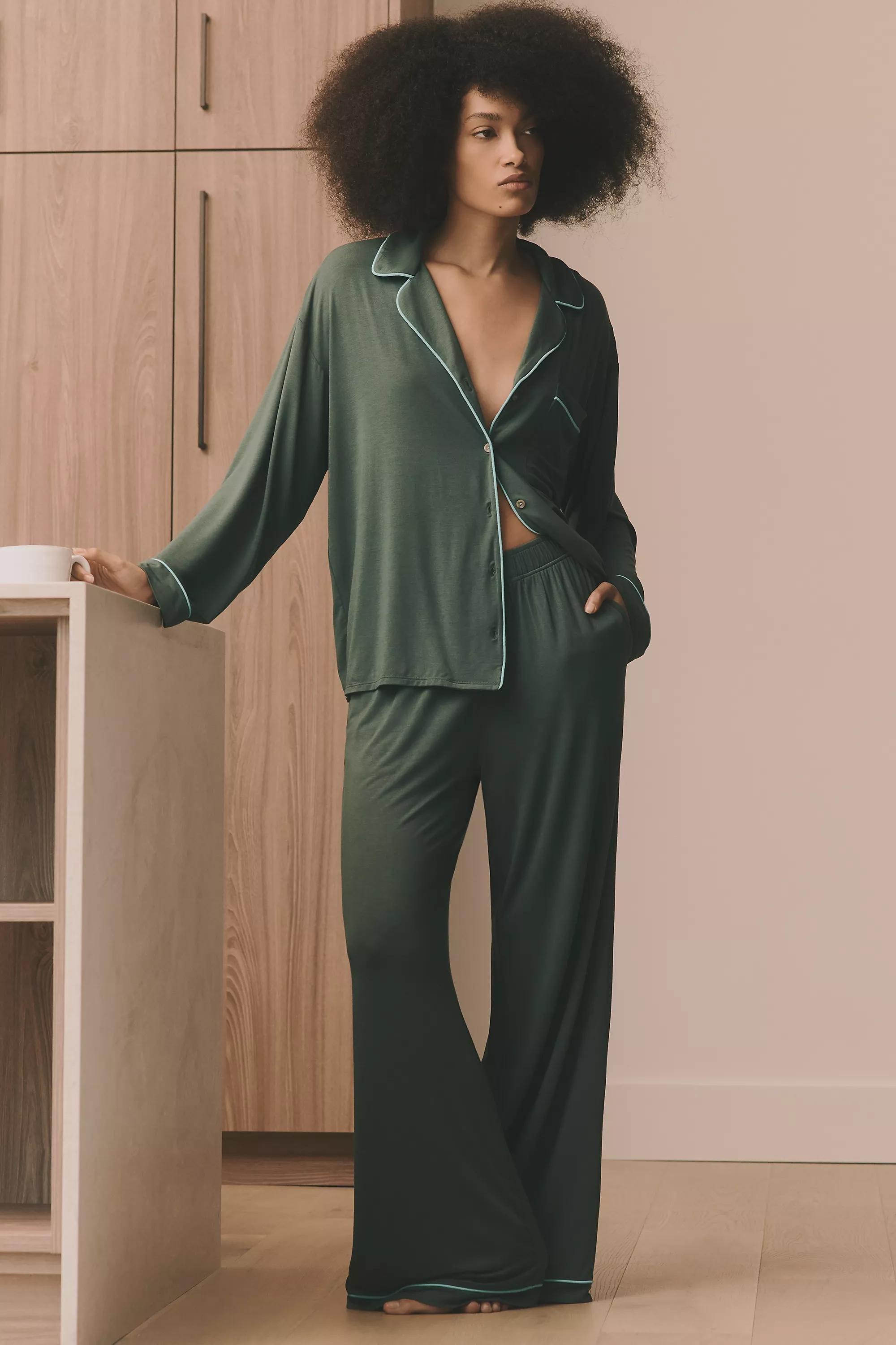 Button-down Pyjama Shirt, Khaki, , large image number 2