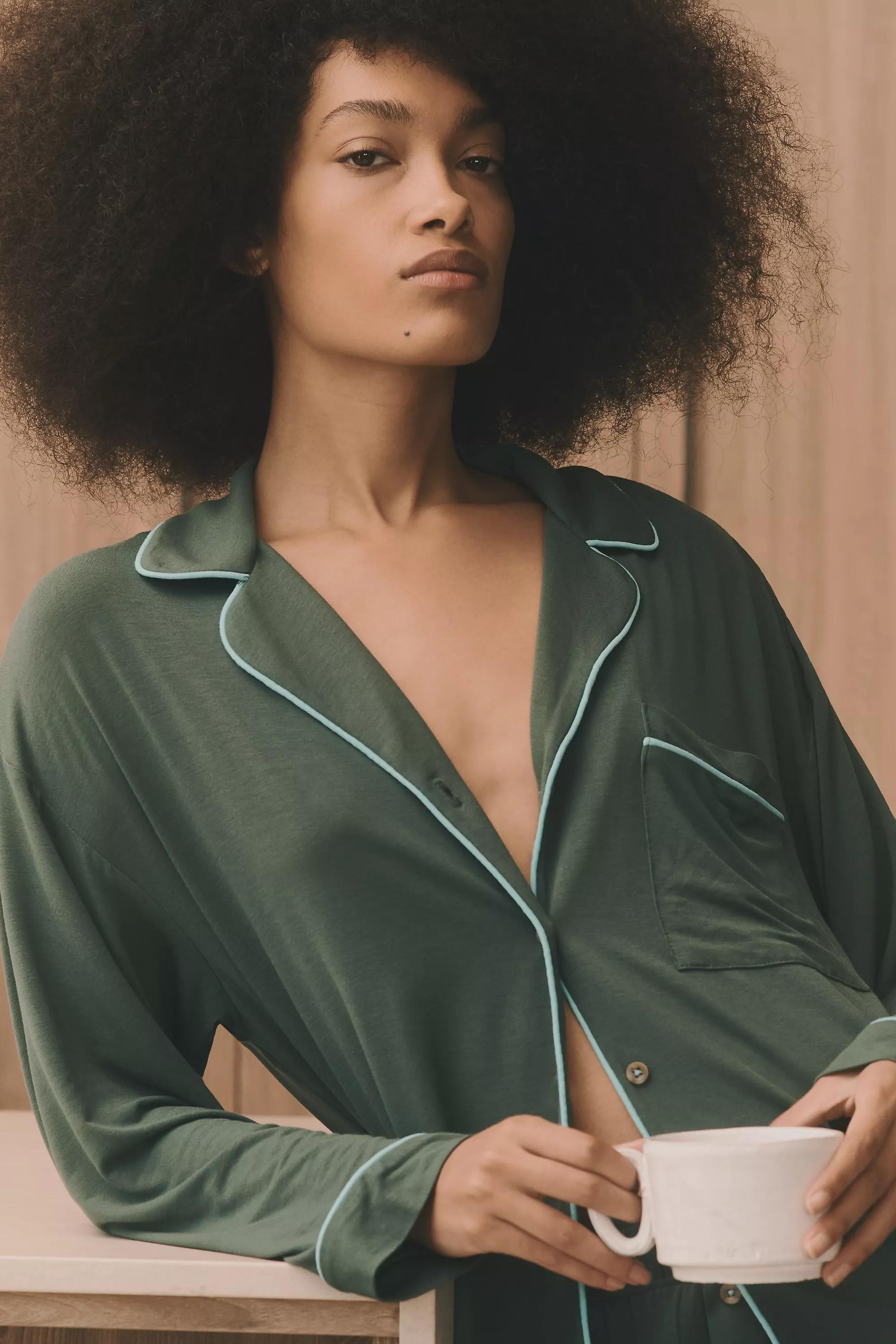 Button-down Pyjama Shirt, Khaki, , large image number 3