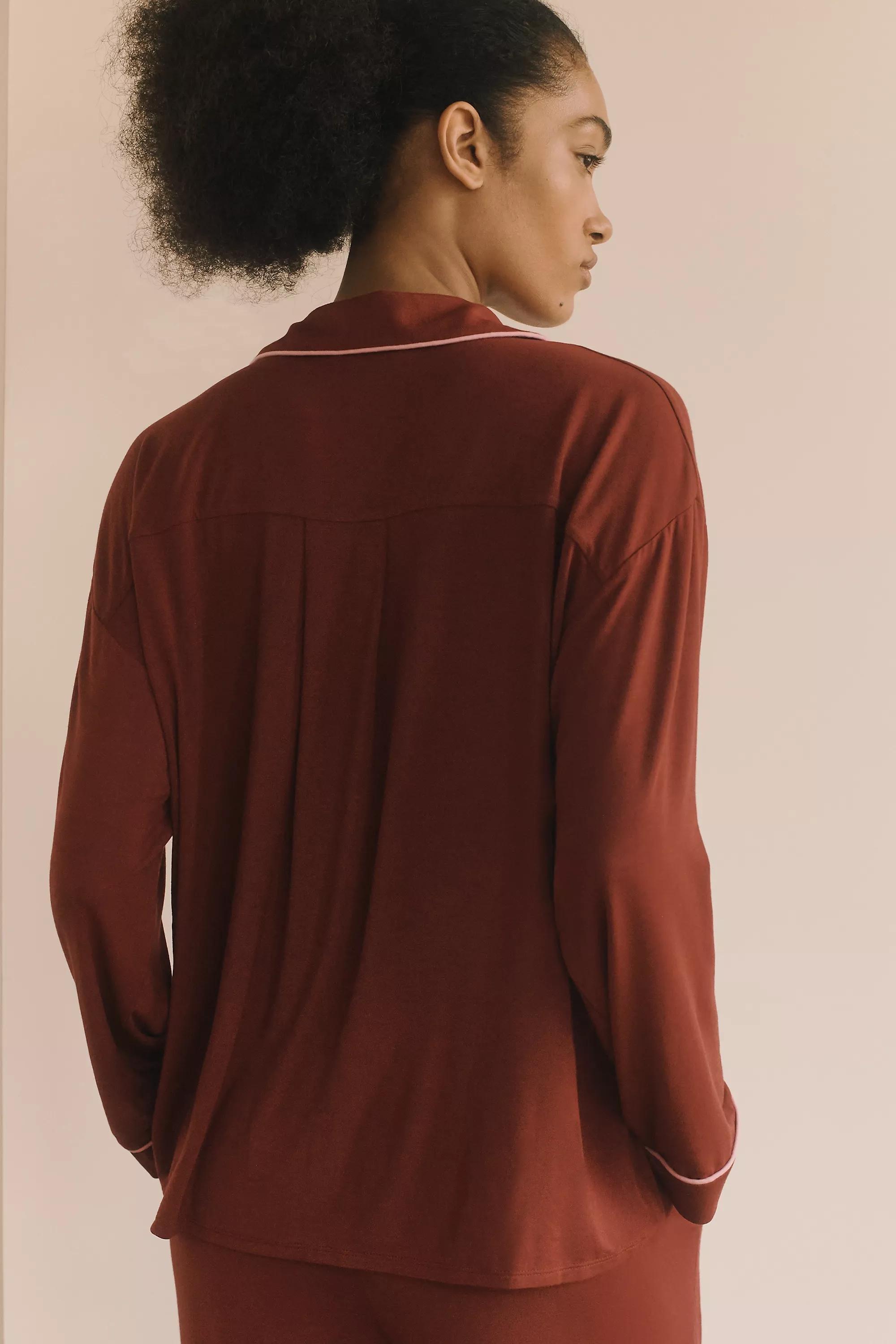 Button-down Pyjama Shirt, Burgundy, , large image number 1