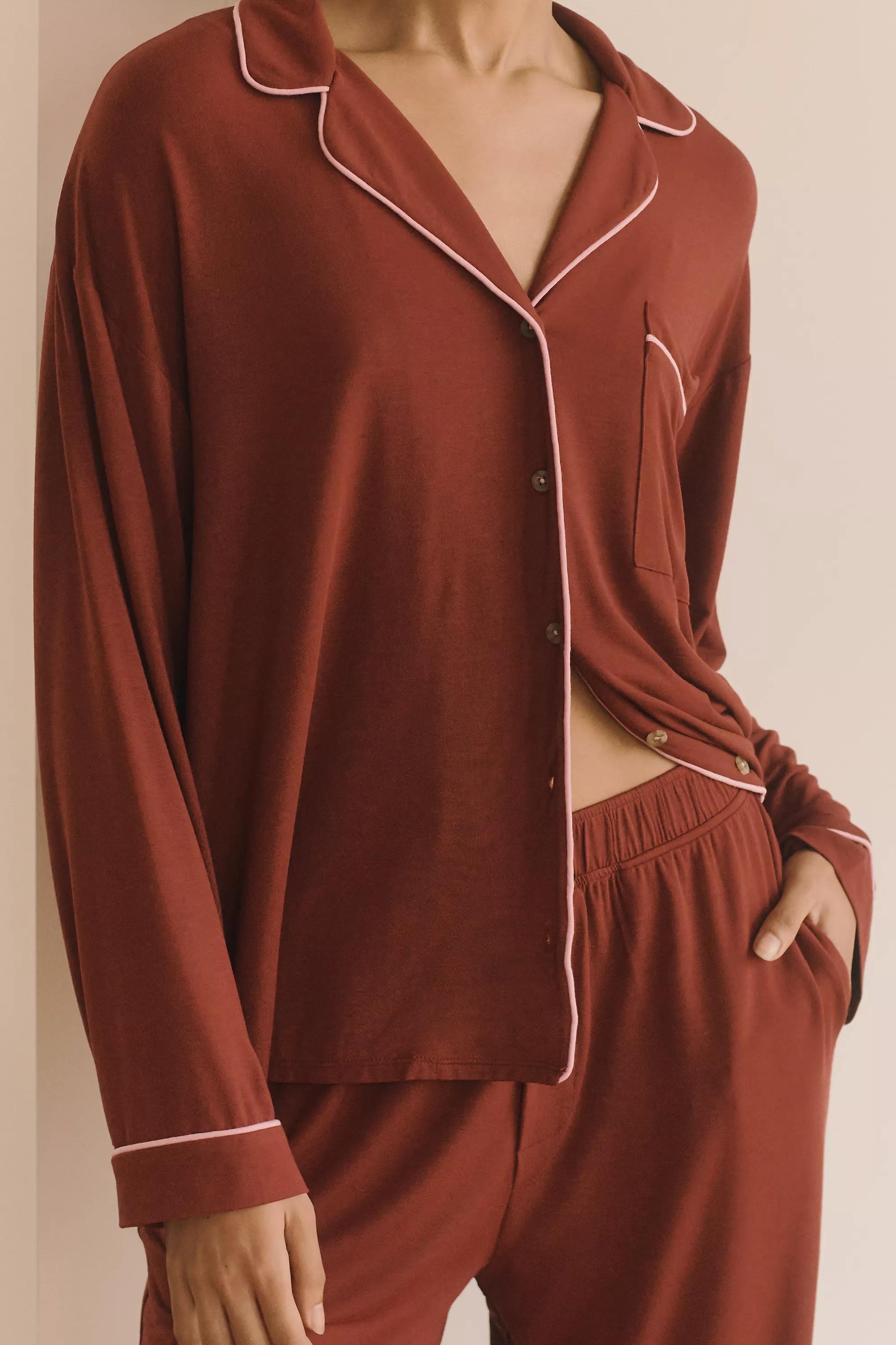 Button-down Pyjama Shirt, Burgundy, , large image number 2