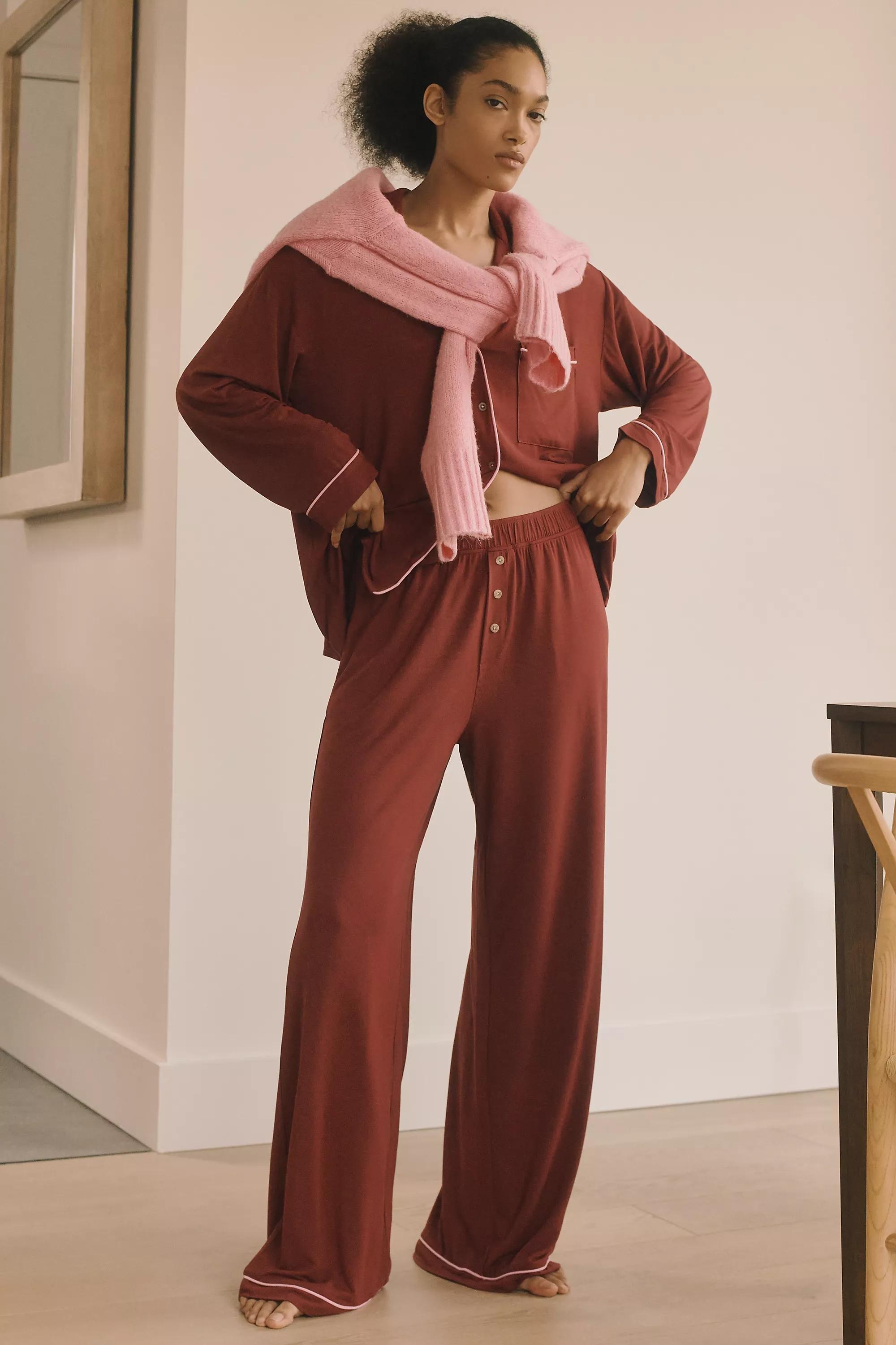 Button-down Pyjama Shirt, Burgundy, , large image number 3