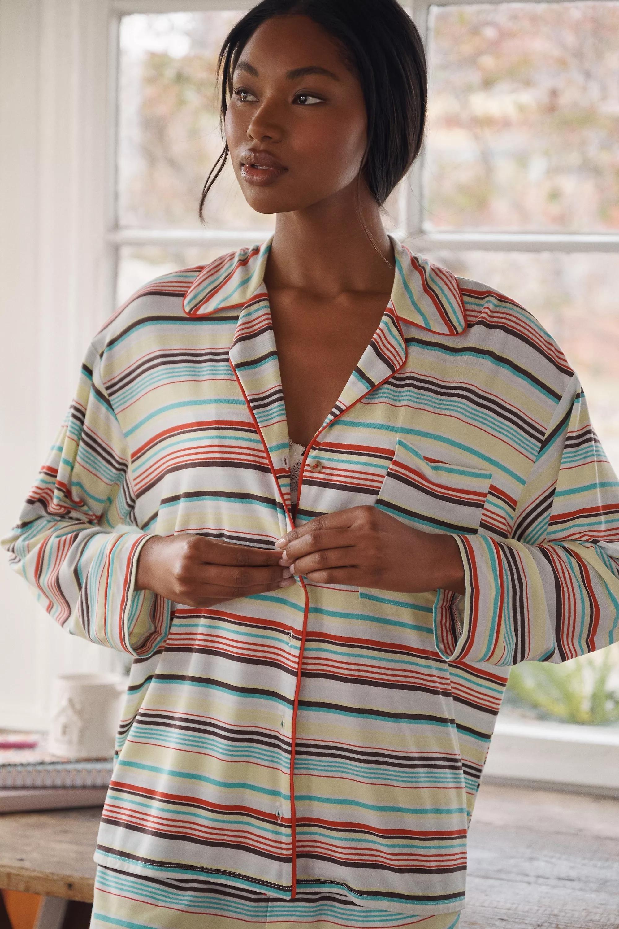 The Briar Piped Long-Sleeve Pyjamas Shirt, Multicolour, A501_0098, large image number 0