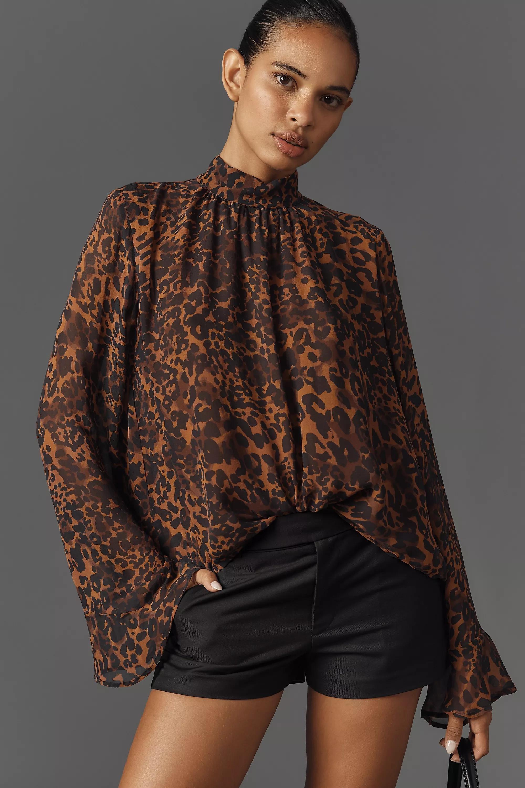Anthropologie Animal Print Blouse, Brown, , large image number 0
