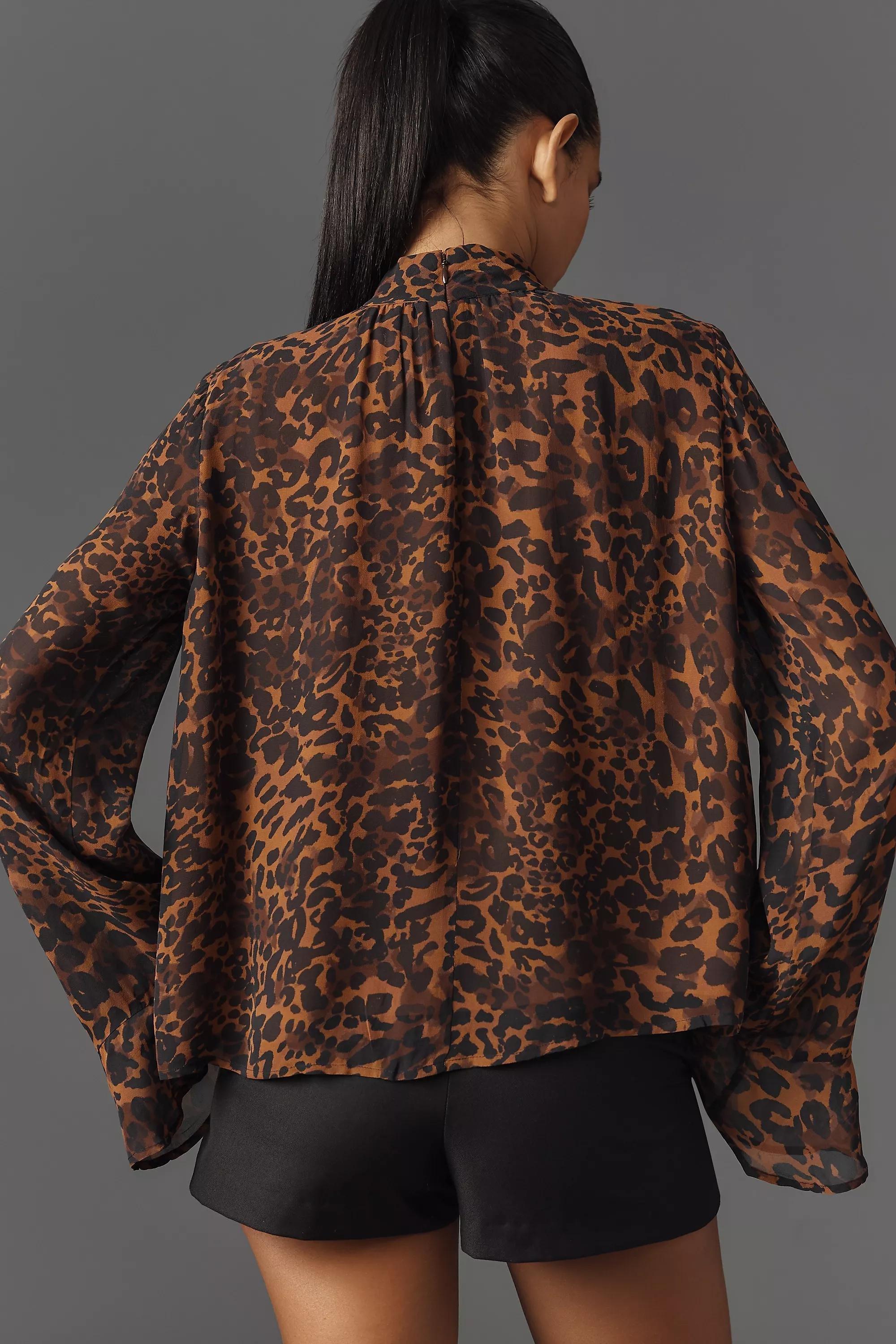 Anthropologie Animal Print Blouse, Brown, , large image number 1