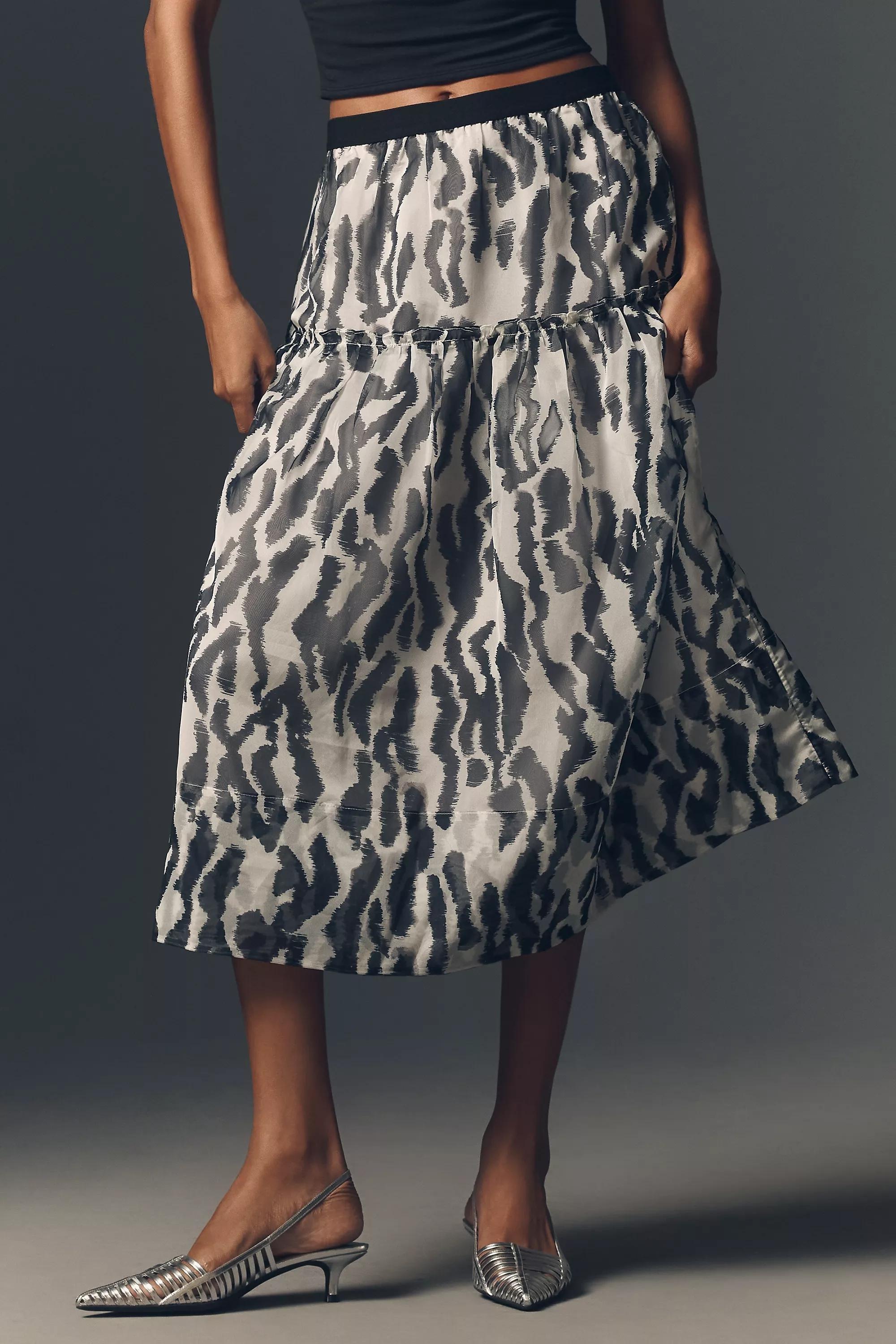 Anthropologie Abstract Wrap Midi Skirt, Black, , large image number 1
