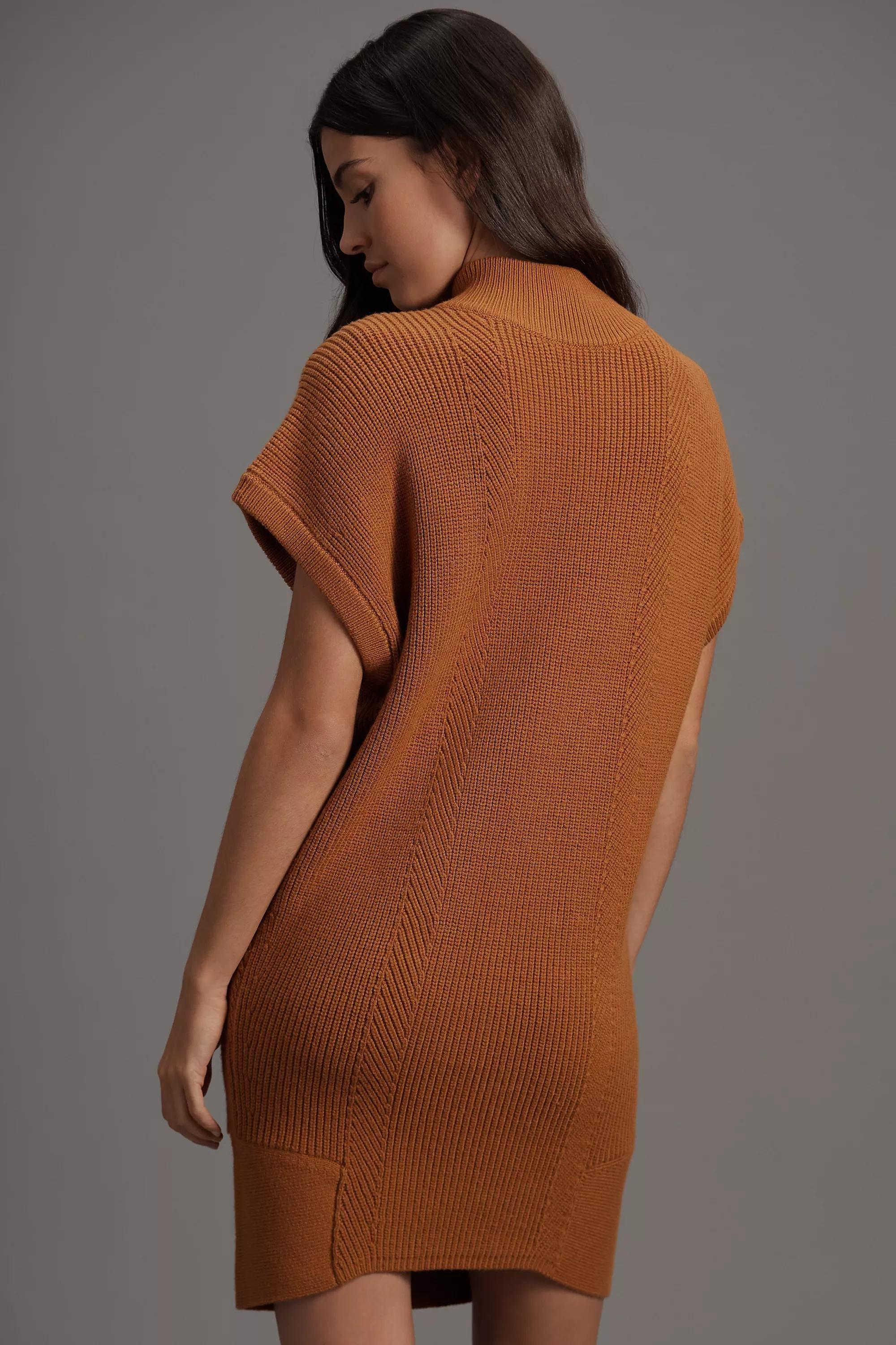 Short-Sleeve Mock-Neck Mini Jumper Dress, Brown, , large image number 1