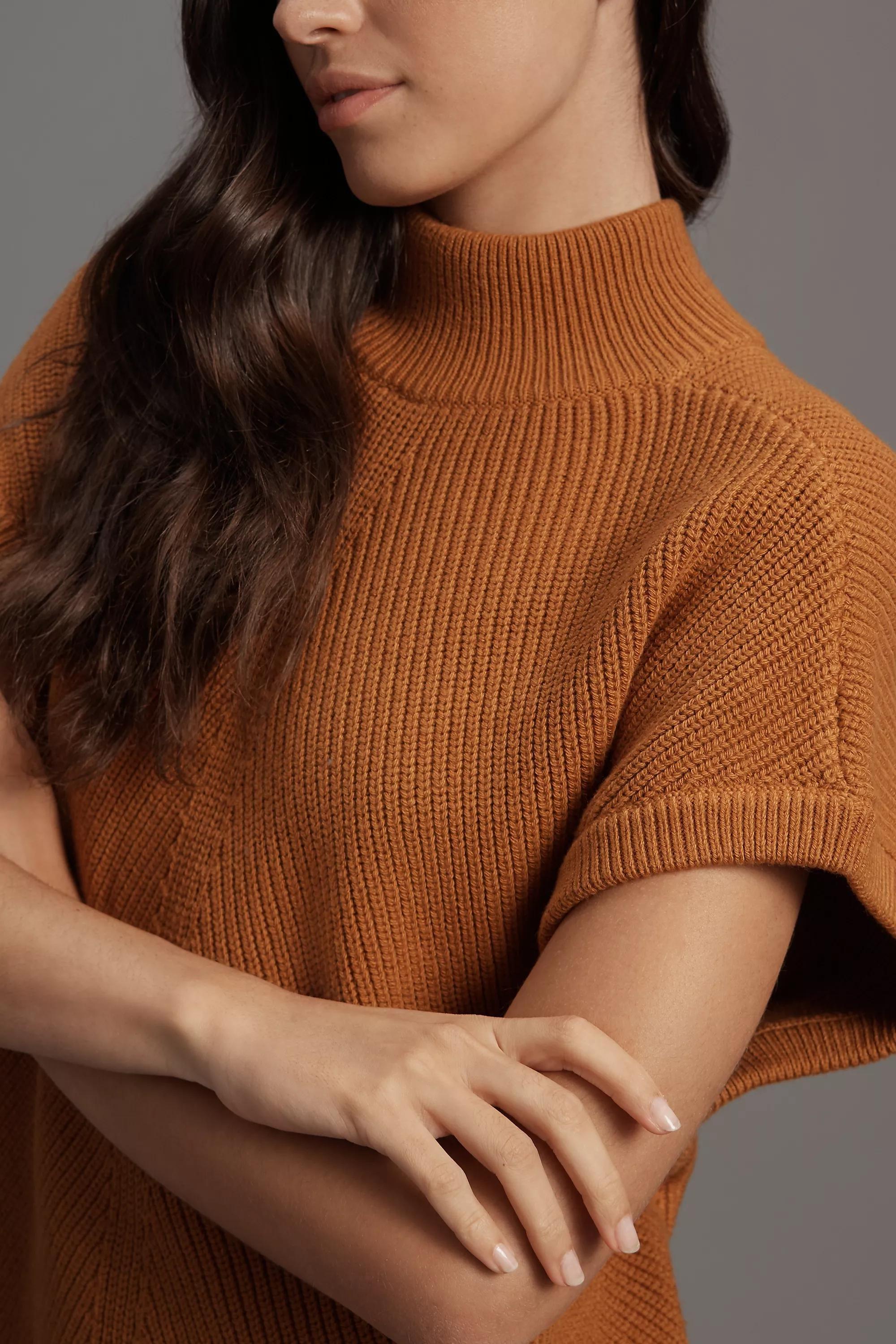 Short-Sleeve Mock-Neck Mini Jumper Dress, Brown, , large image number 3