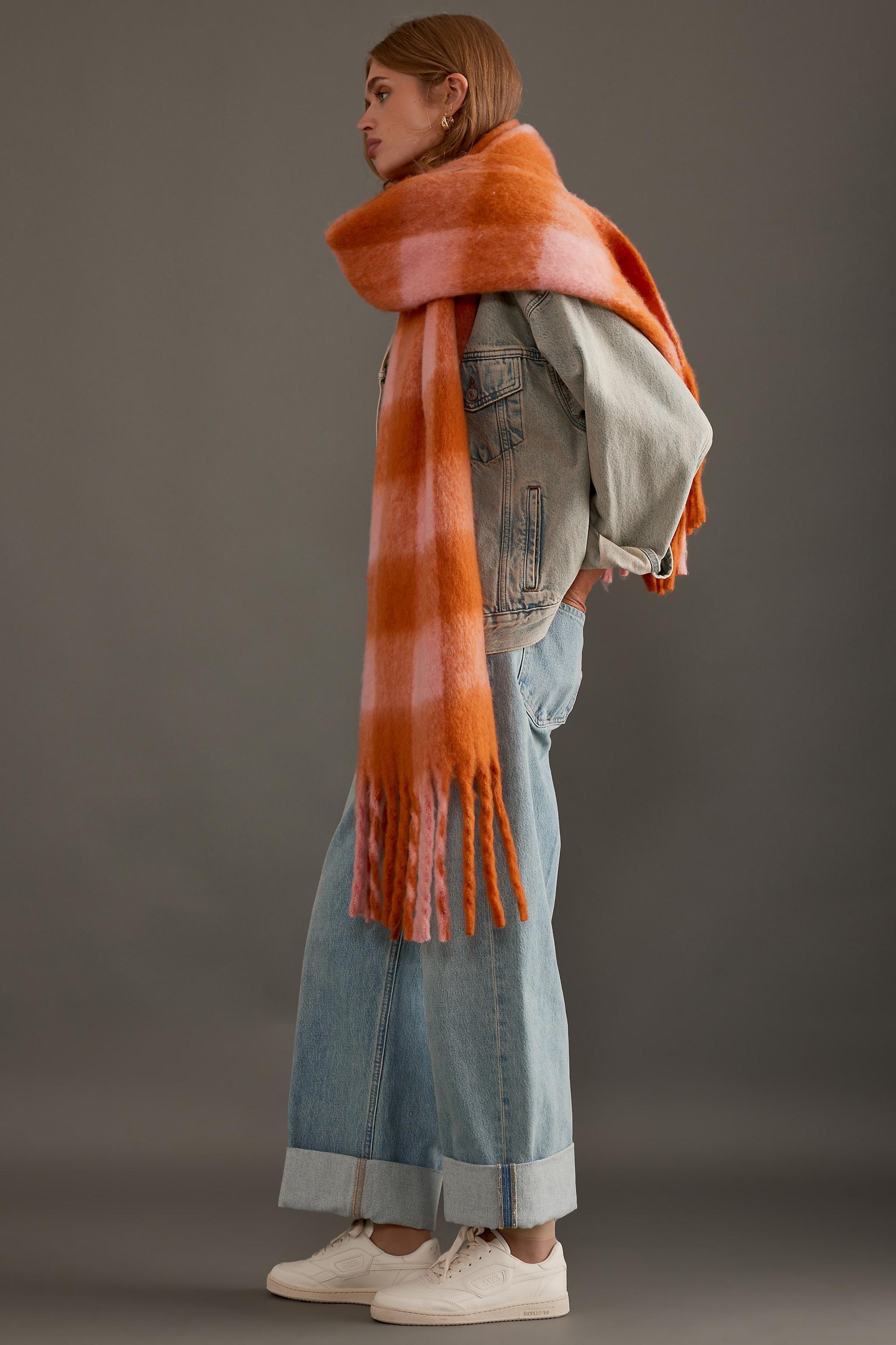 Plaid Scarf, Orange, , medium