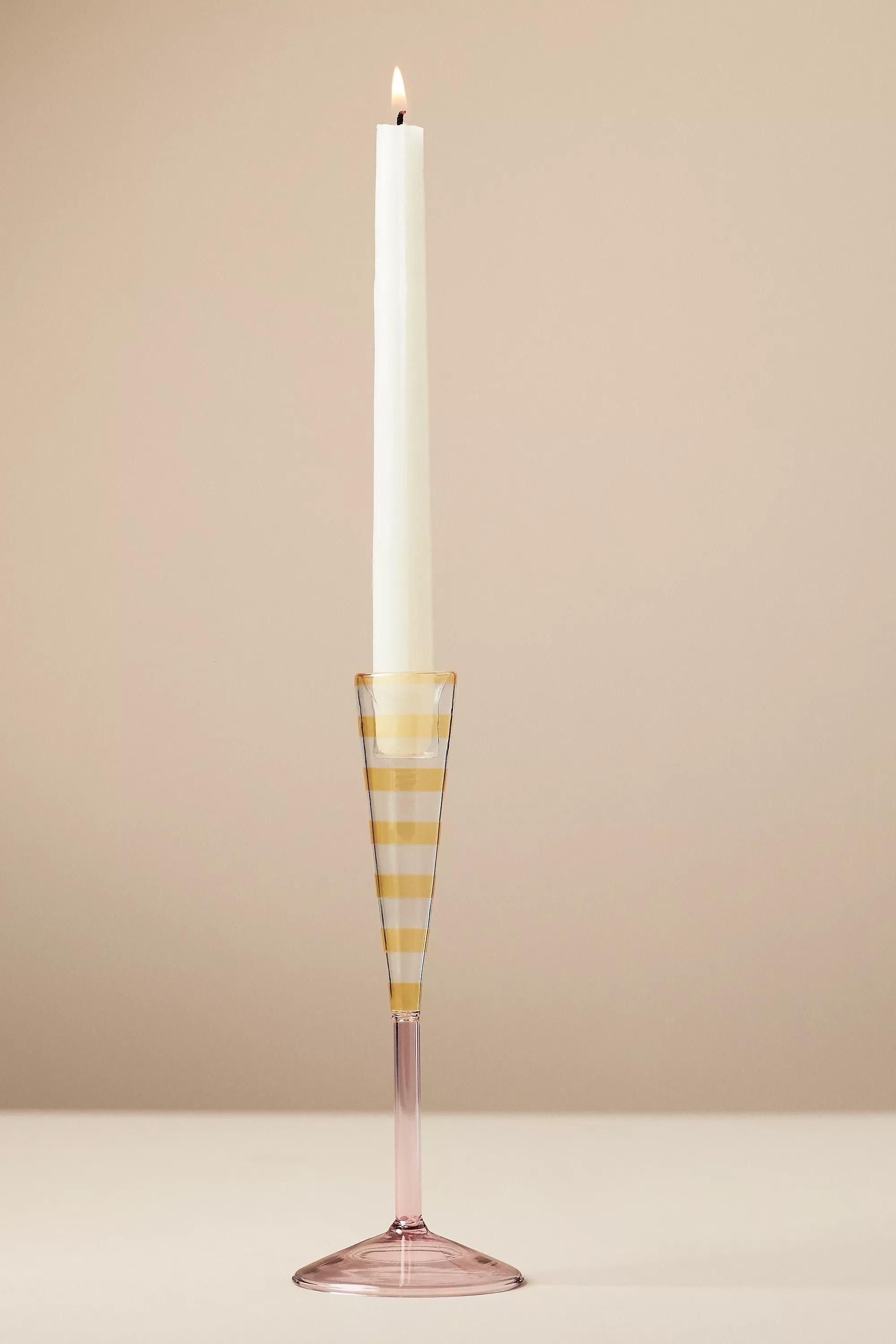 YELLOW Eleanor Striped Glass Candle Holder, A501_0072, large image number 0