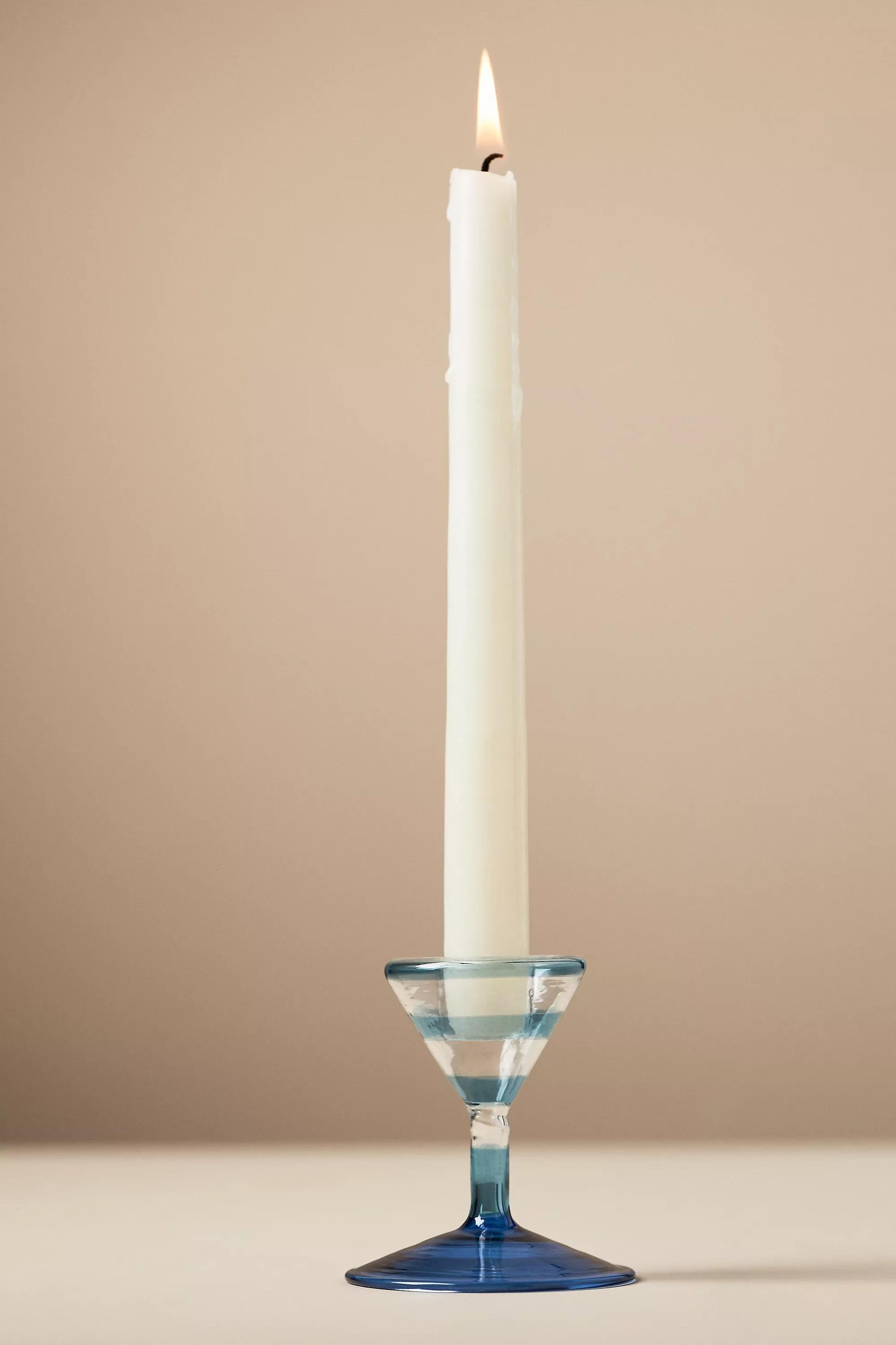Striped Glass Candle Holder, Blue, A501_0040, large image number 0