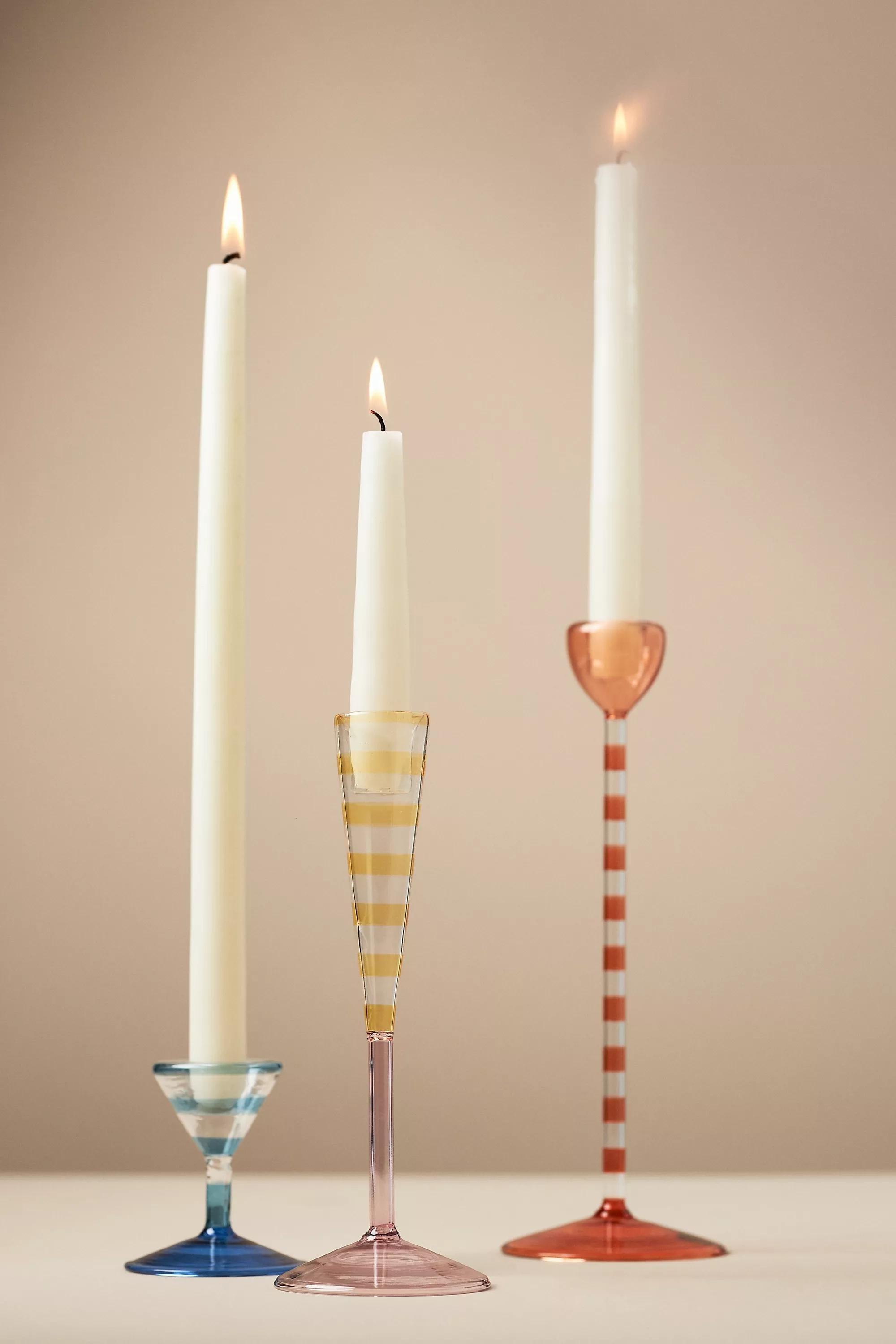 Striped Glass Candle Holder, Blue, A501_0040, large image number 1