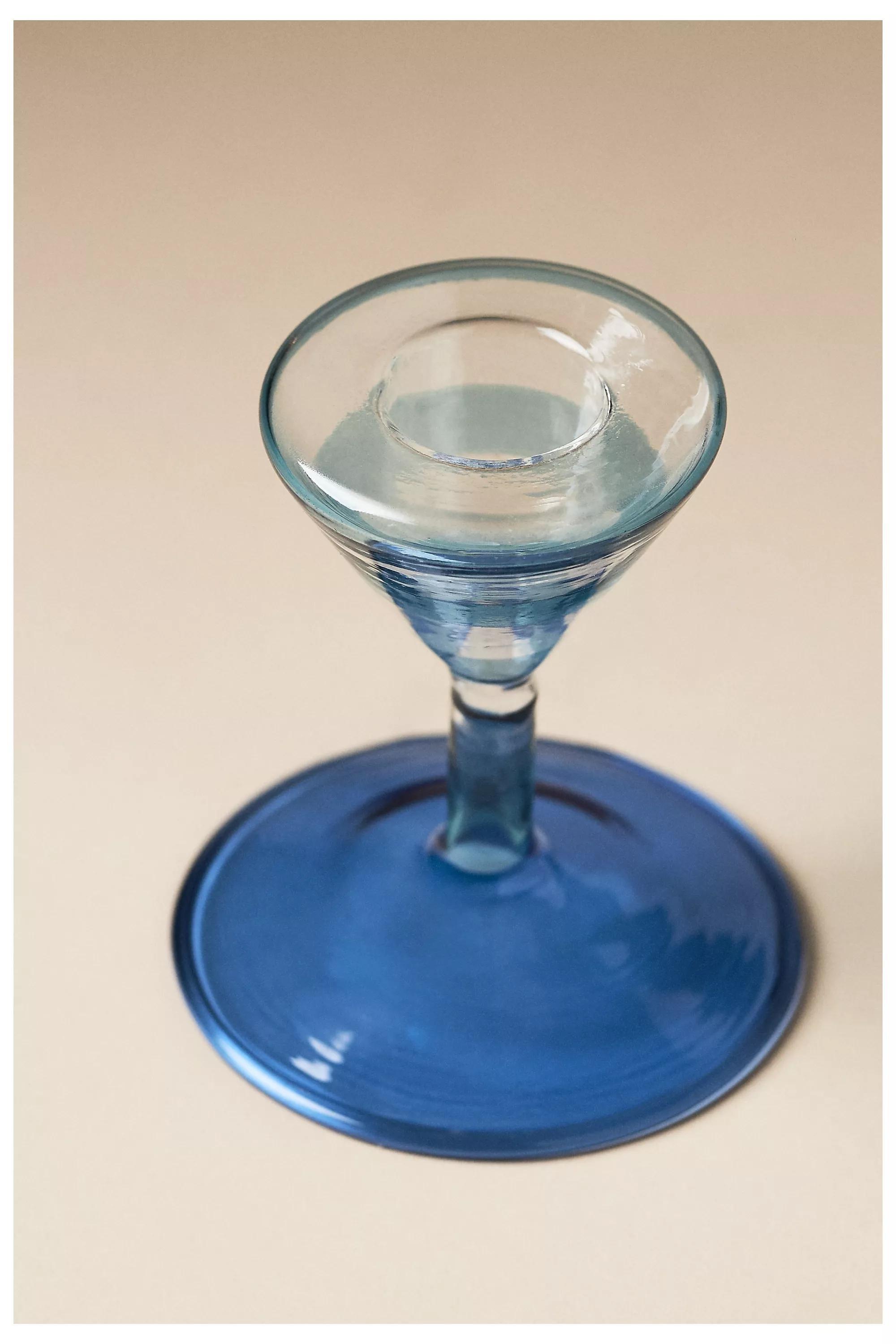 Striped Glass Candle Holder, Blue, A501_0040, large image number 2