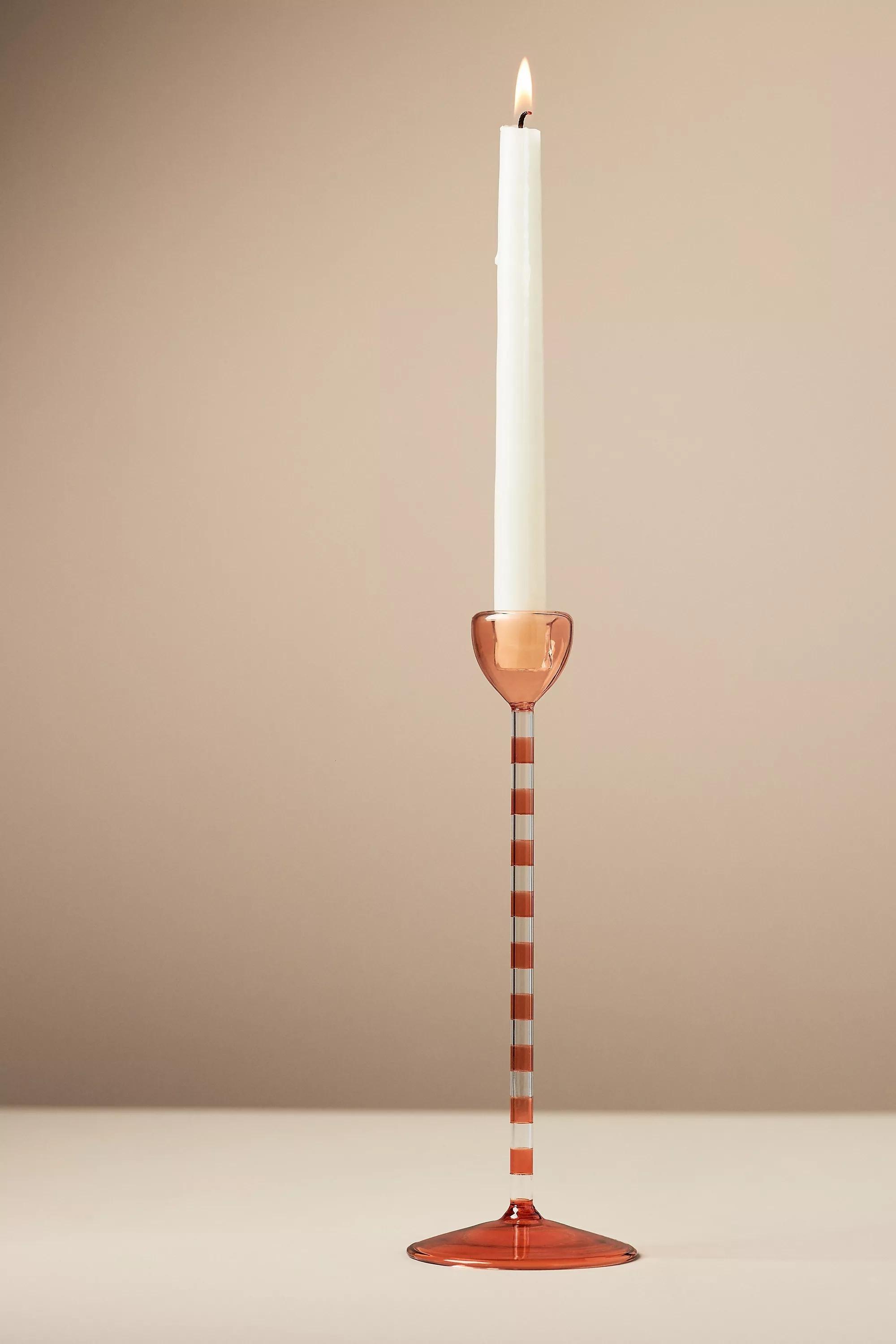 Striped Glass Candle Holder, Orange, A501_0080, large image number 0