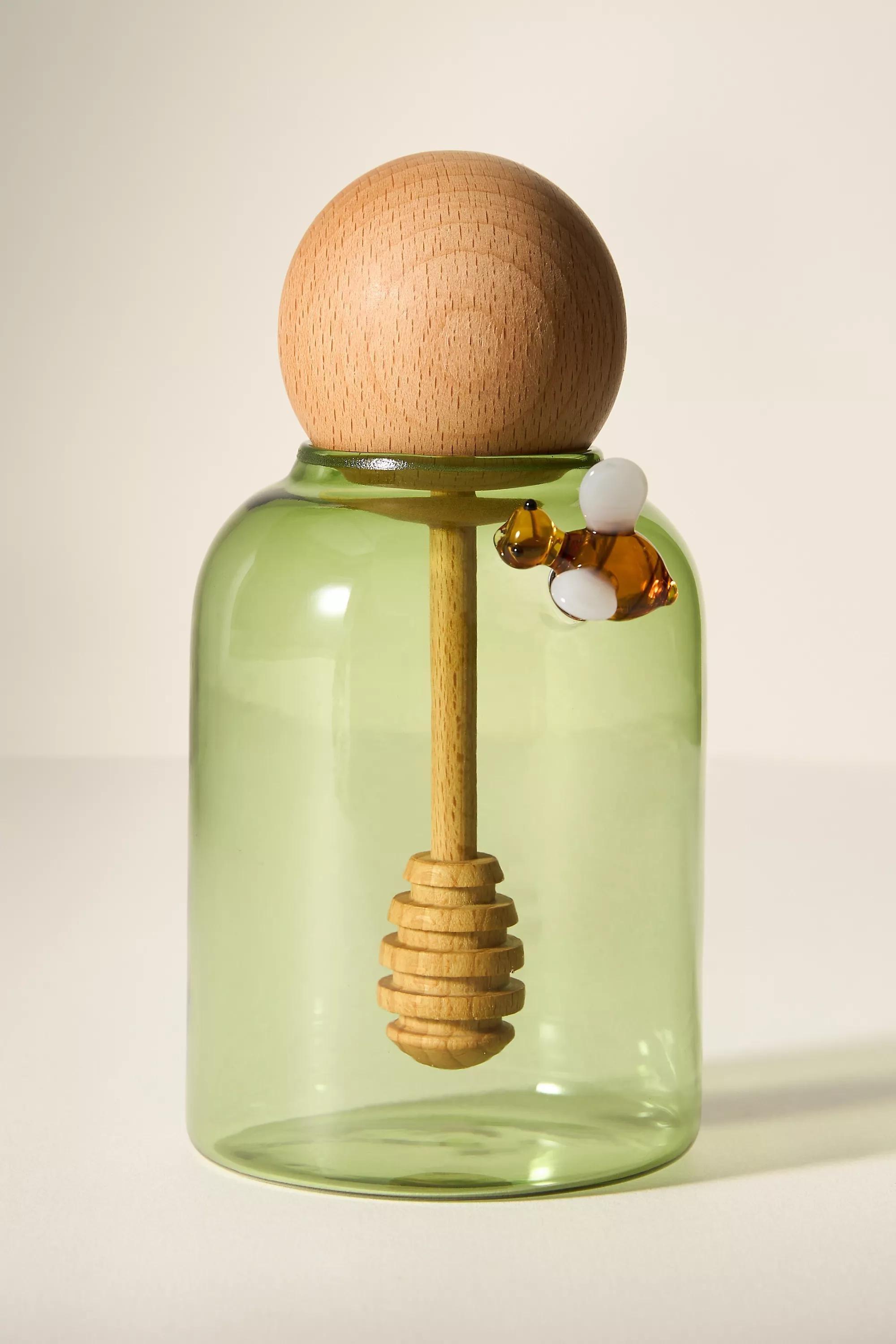 Catania Glass Honey Pot, Green, , medium