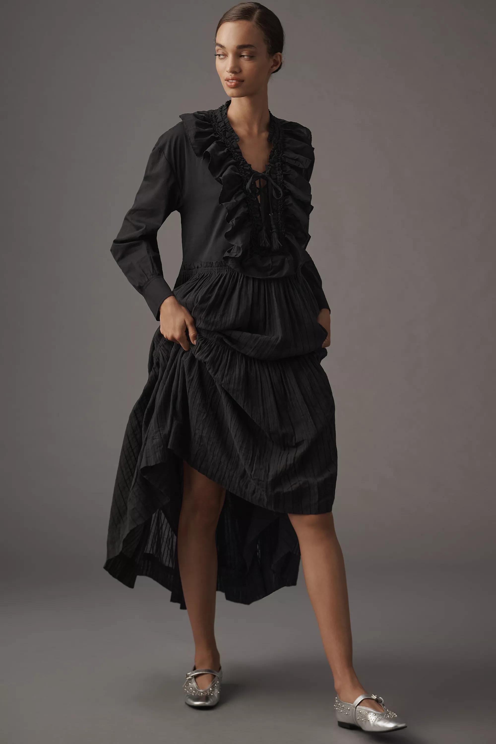 Pilcro Ruffled Tiered Midi Dress, Black, A501_0001, large image number 0