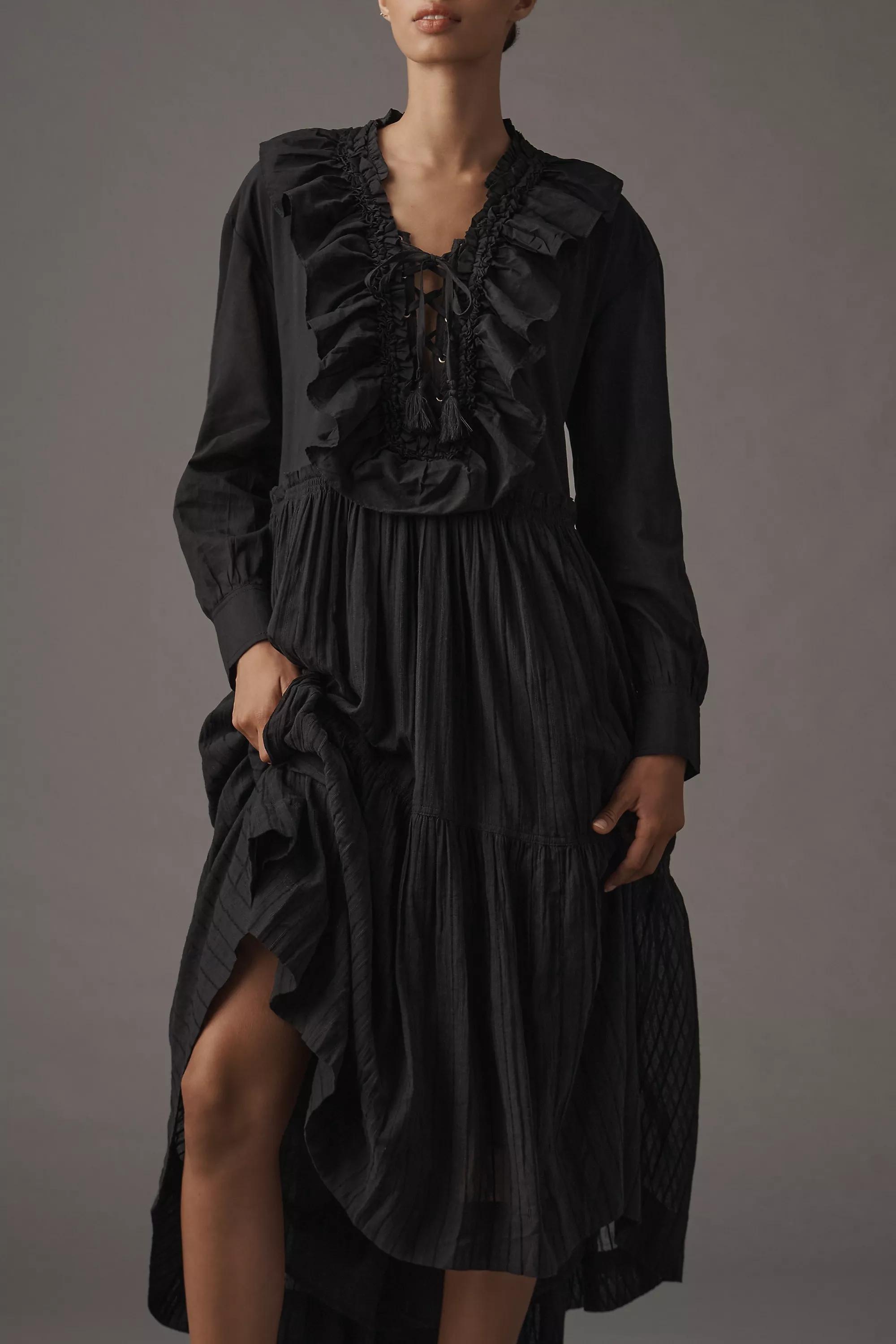 Pilcro Ruffled Tiered Midi Dress, Black, A501_0001, large image number 2