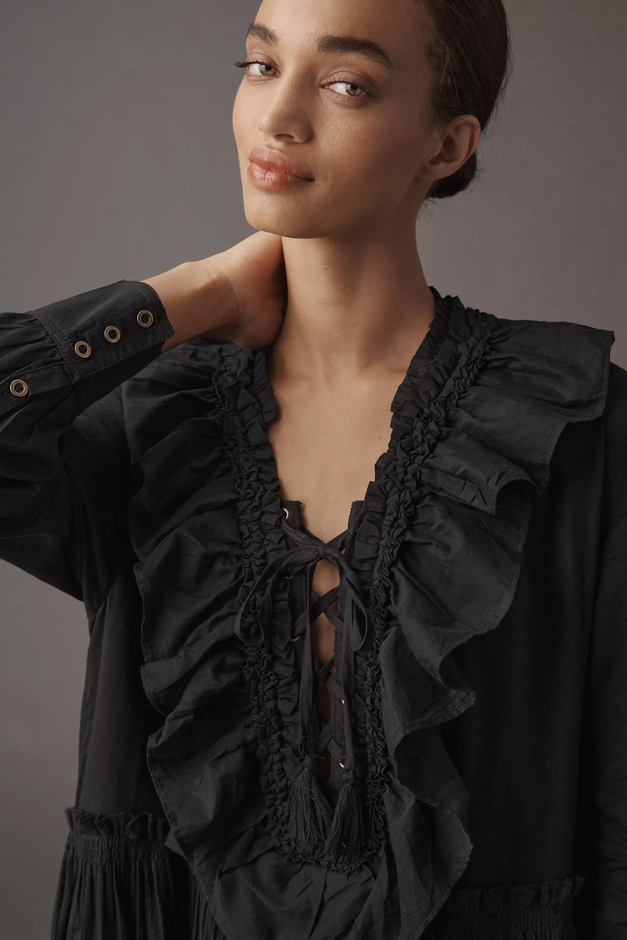 Pilcro Ruffled Tiered Midi Dress, Black, A501_0001, large image number 3