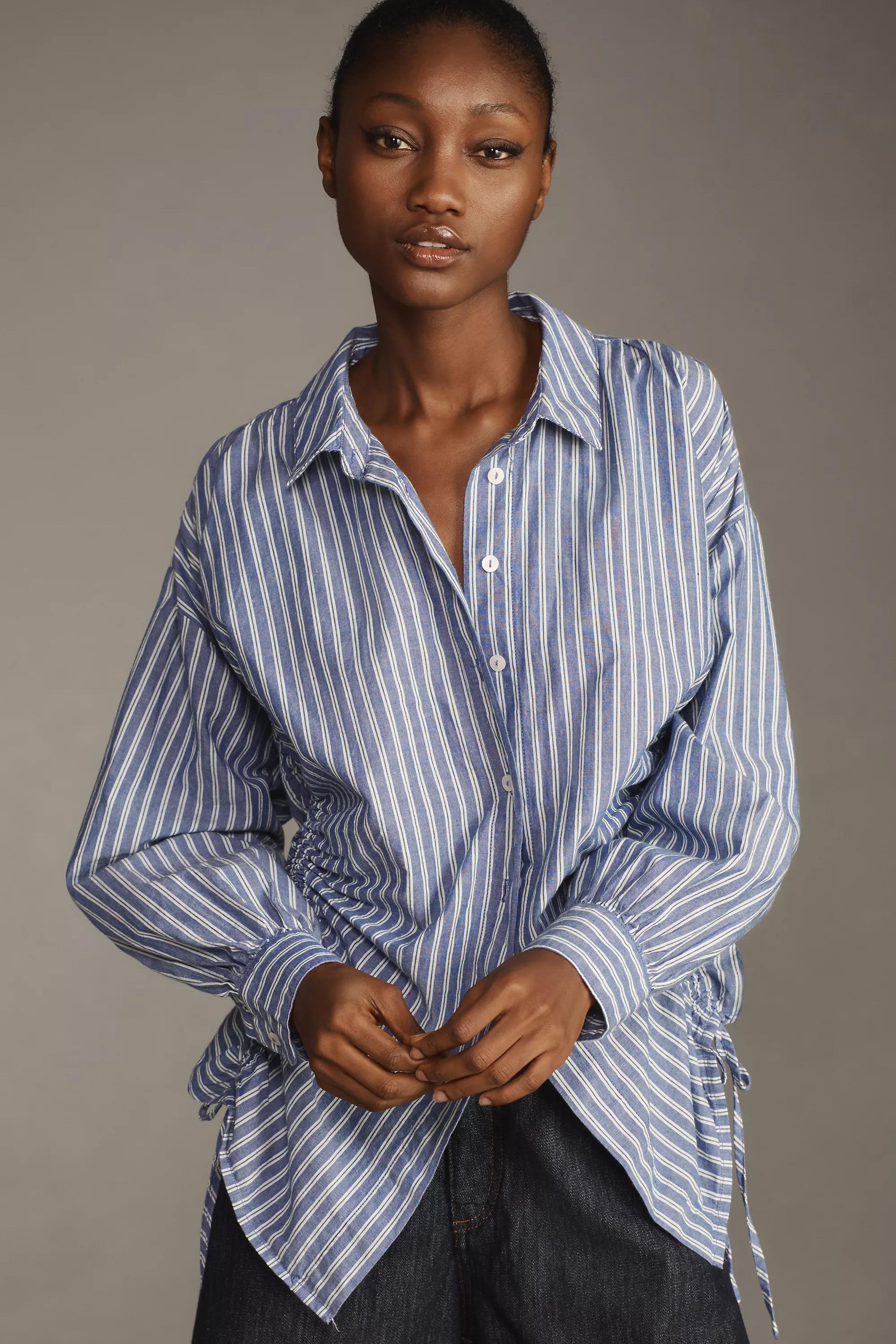Anthropologie Striped Button Down Shirt, Blue, , medium