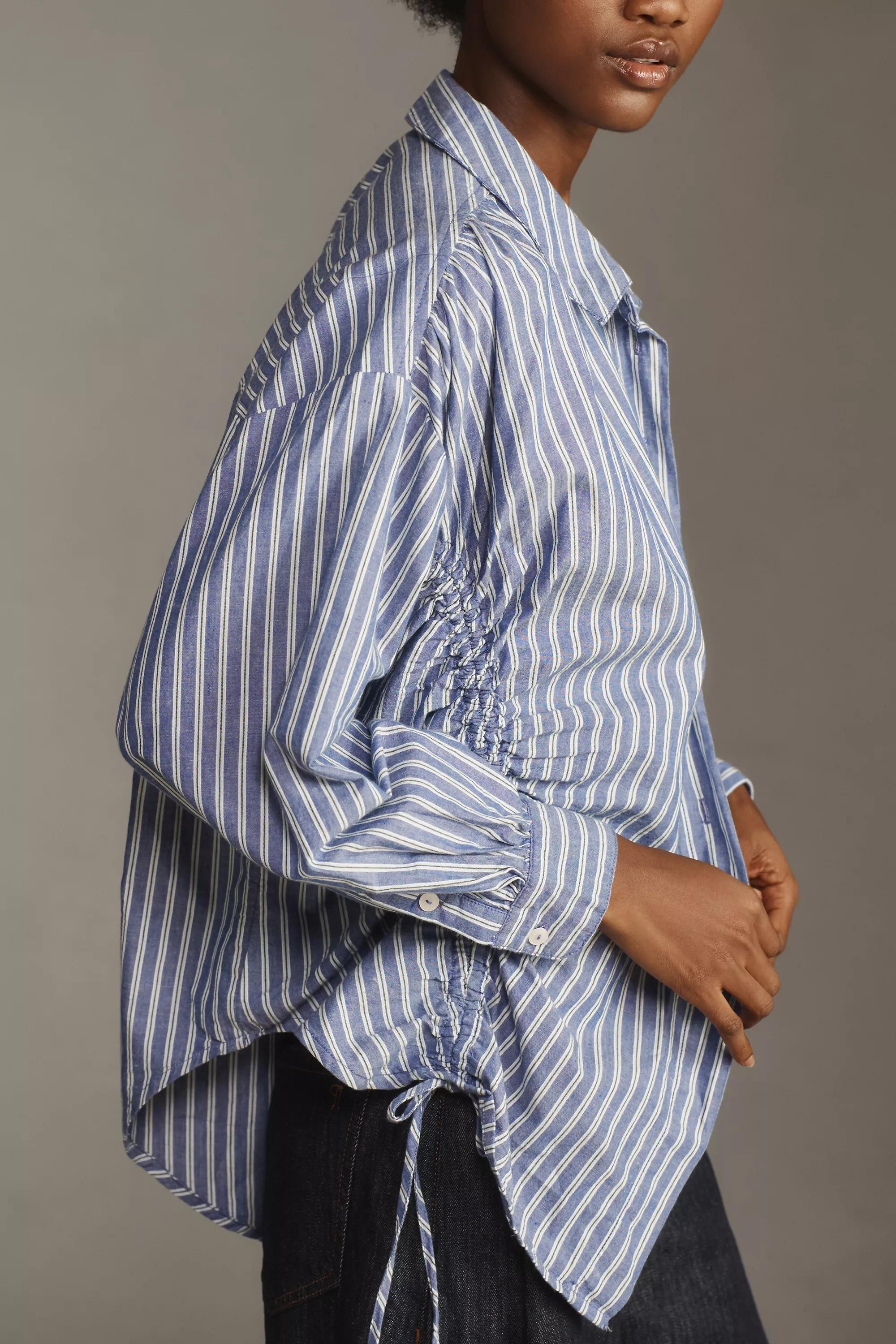 Anthropologie Striped Button Down Shirt, Blue, , large image number 3