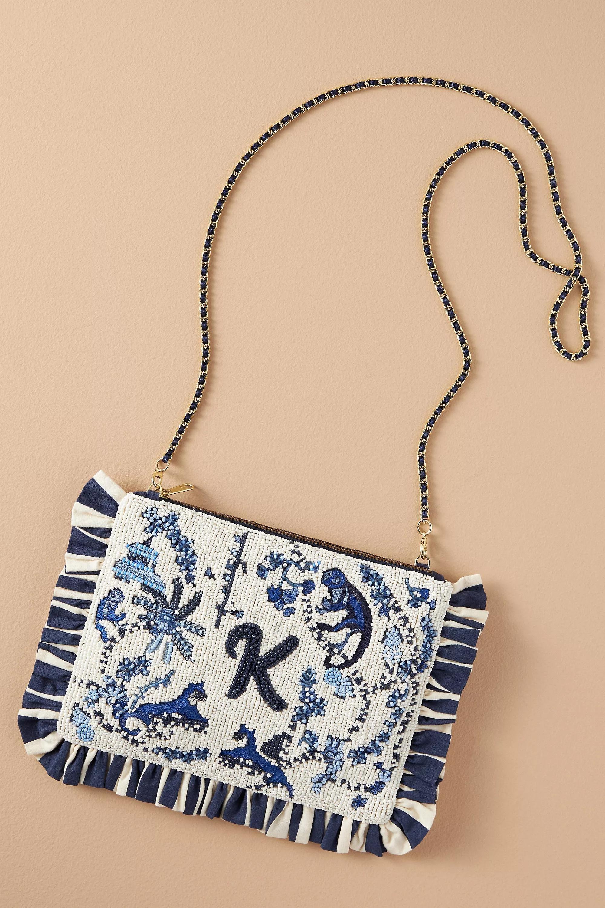 Anthropologie Monogram Handmade Clutch, Multicolour, , medium