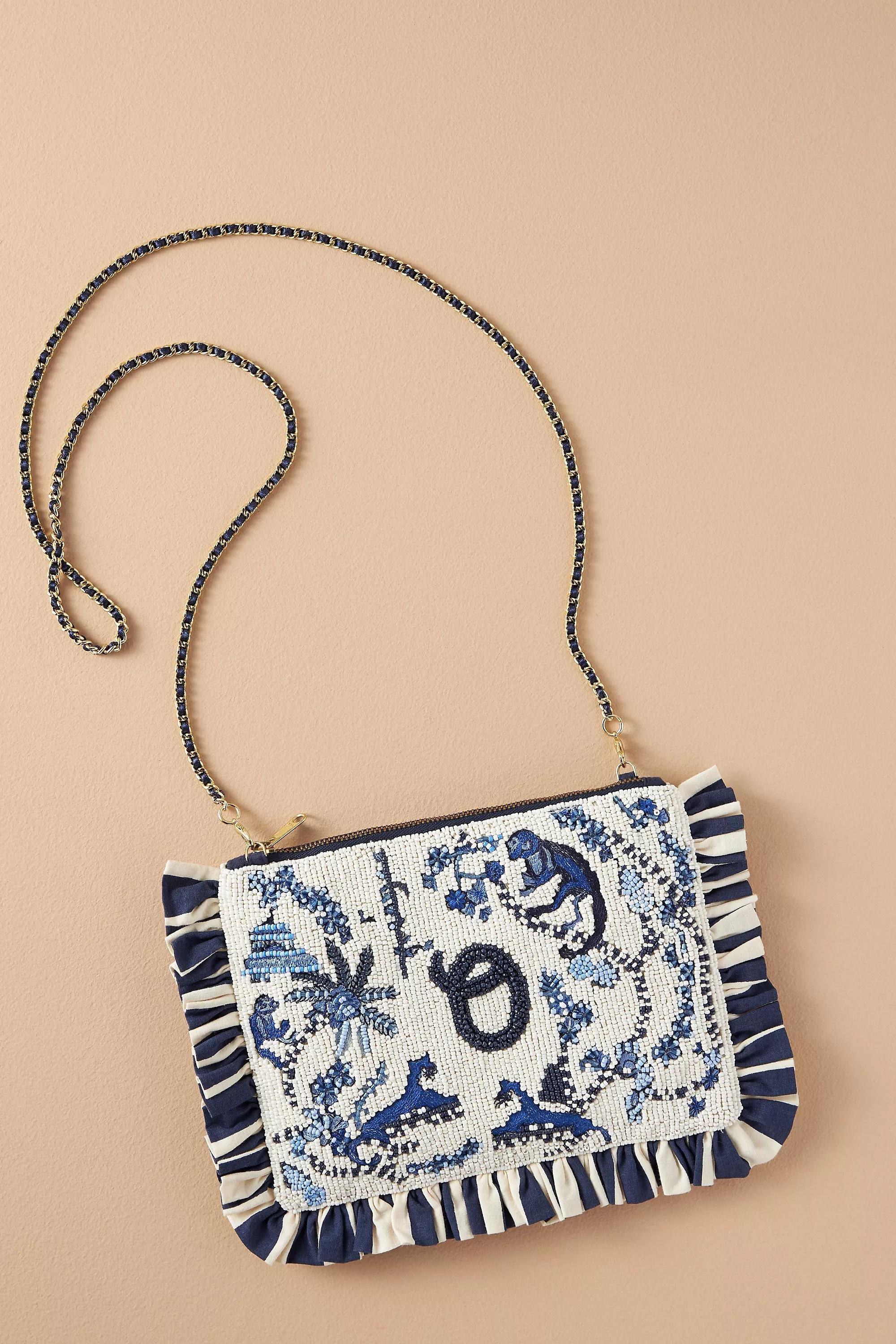 Anthropologie Embroidered Handmade Clutch, Multicolour, , medium