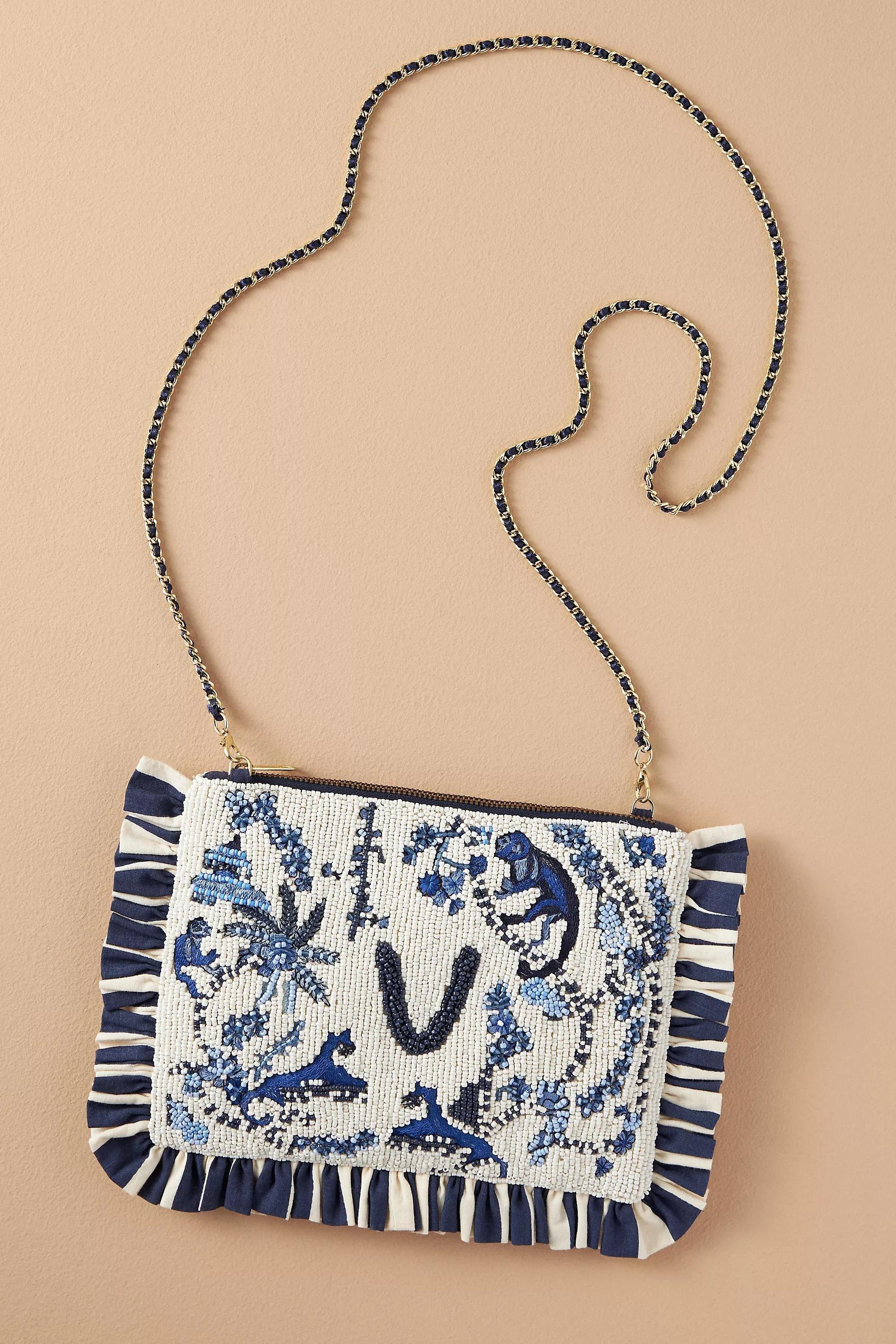 Anthropologie Embroidered Handmade Clutch, Multicolour, , medium