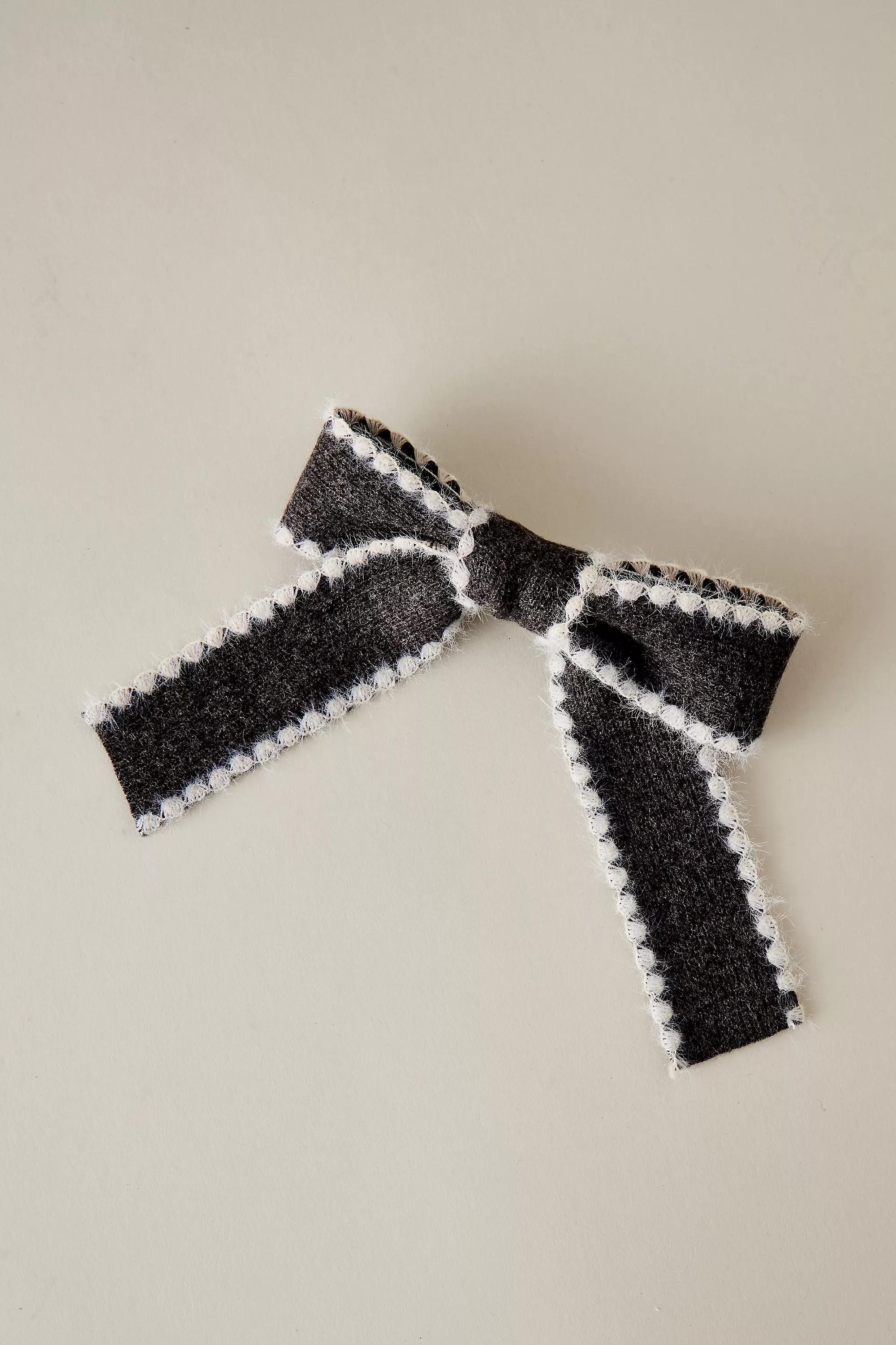 Knit Blanket Stitch Hair Bow, Grey, A501_0004, large image number 0