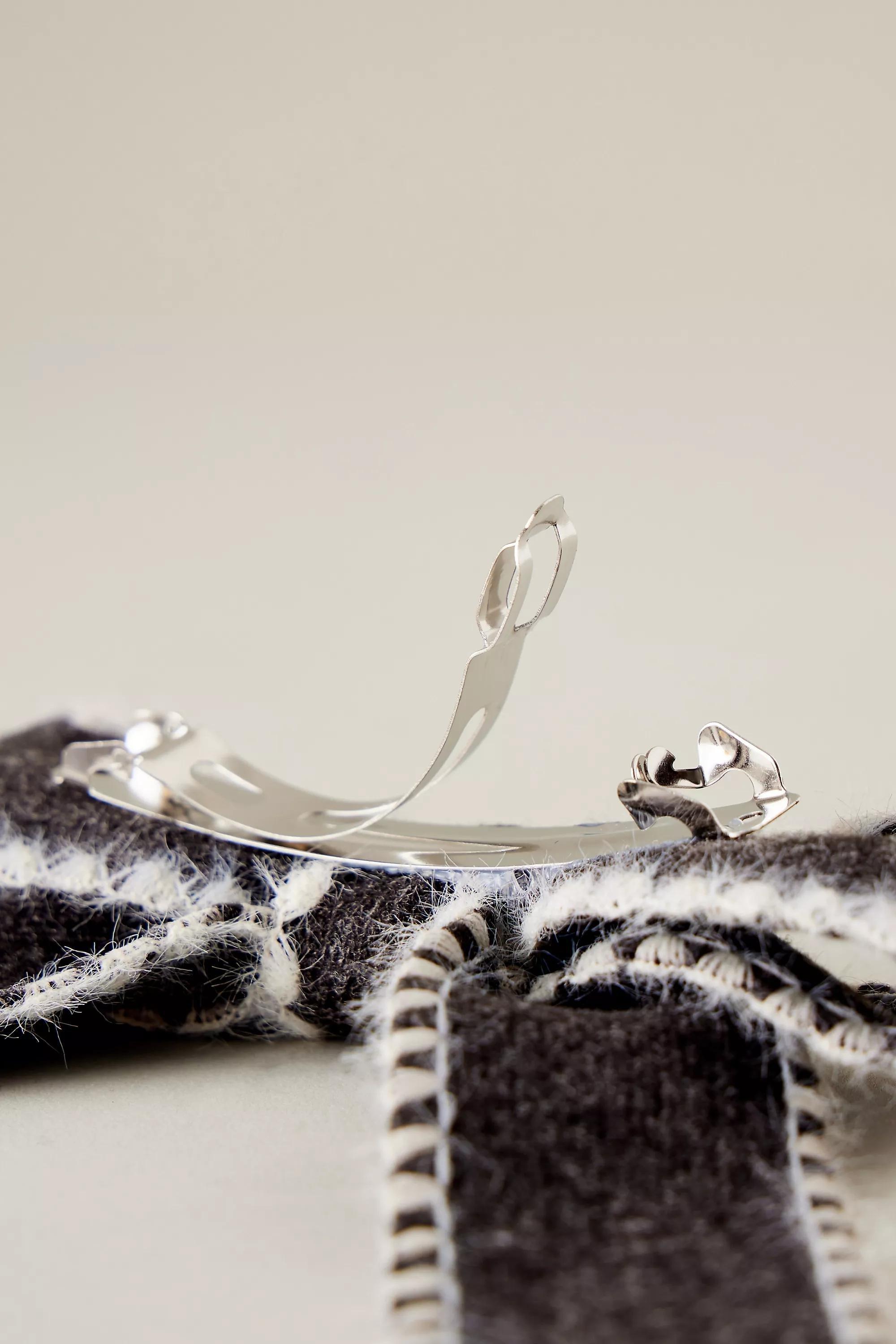 Knit Blanket Stitch Hair Bow, Grey, A501_0004, large image number 4