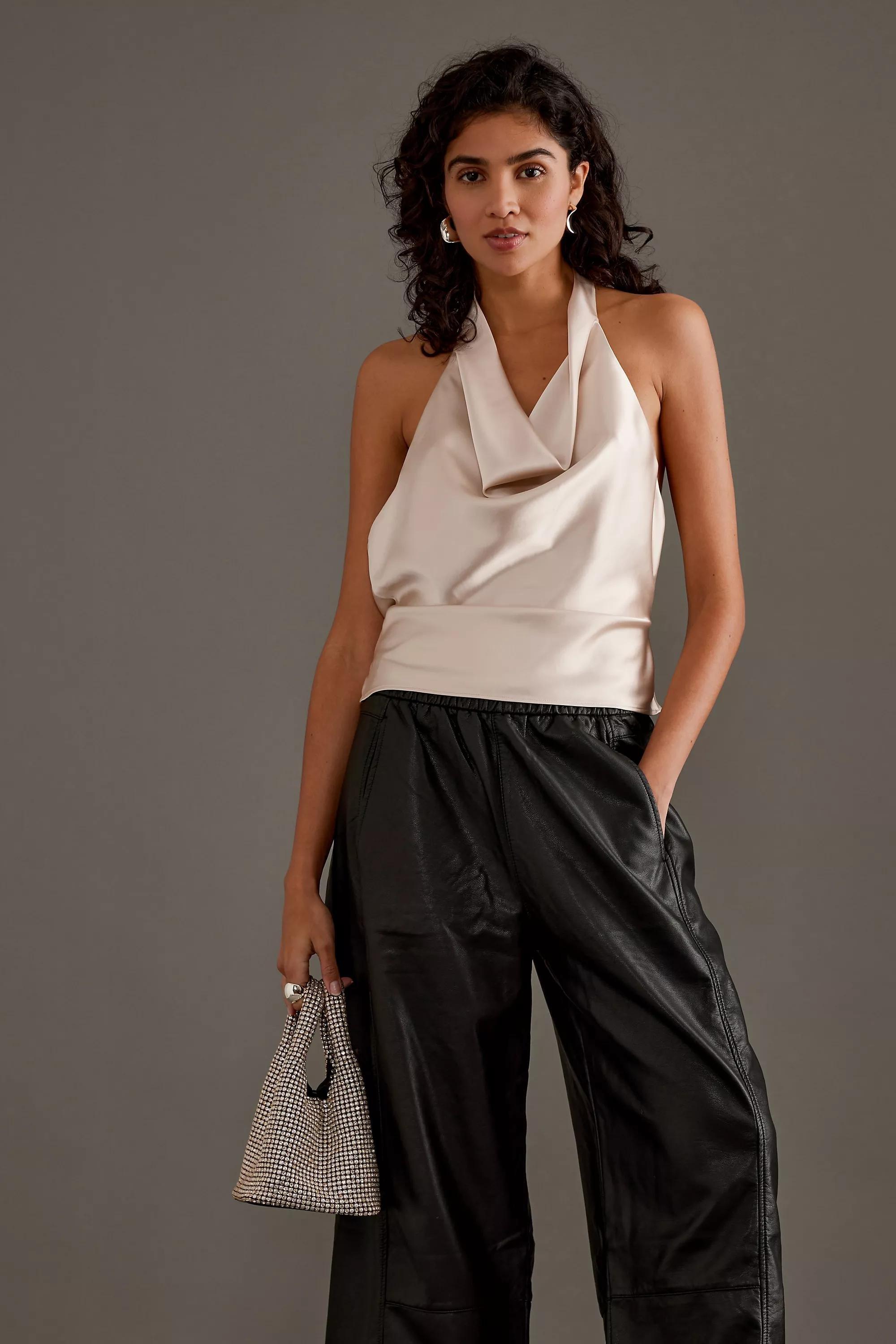 Satin Halter Top, Cream, , large image number 0