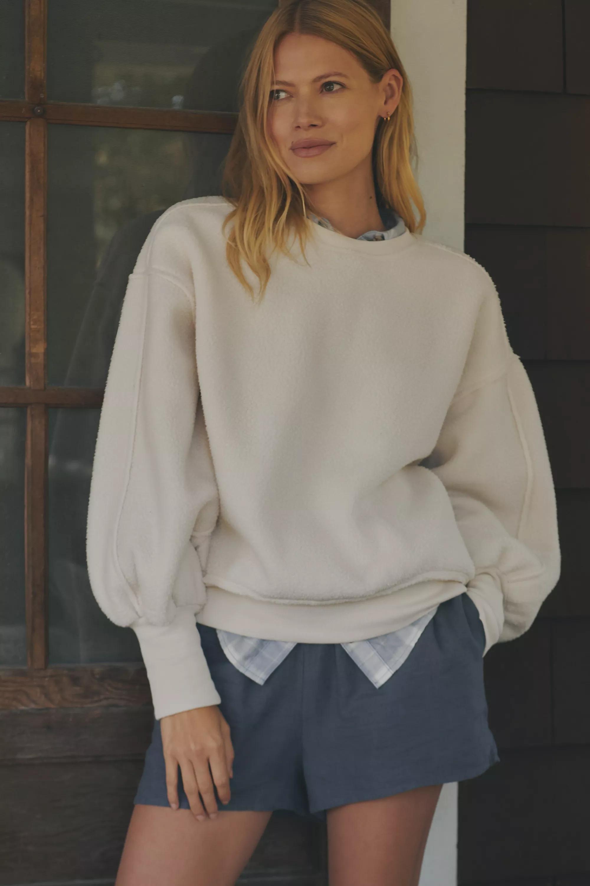 Anthropologie Oversized Casual Cropped Sweatshirt, Cream, , large image number 0