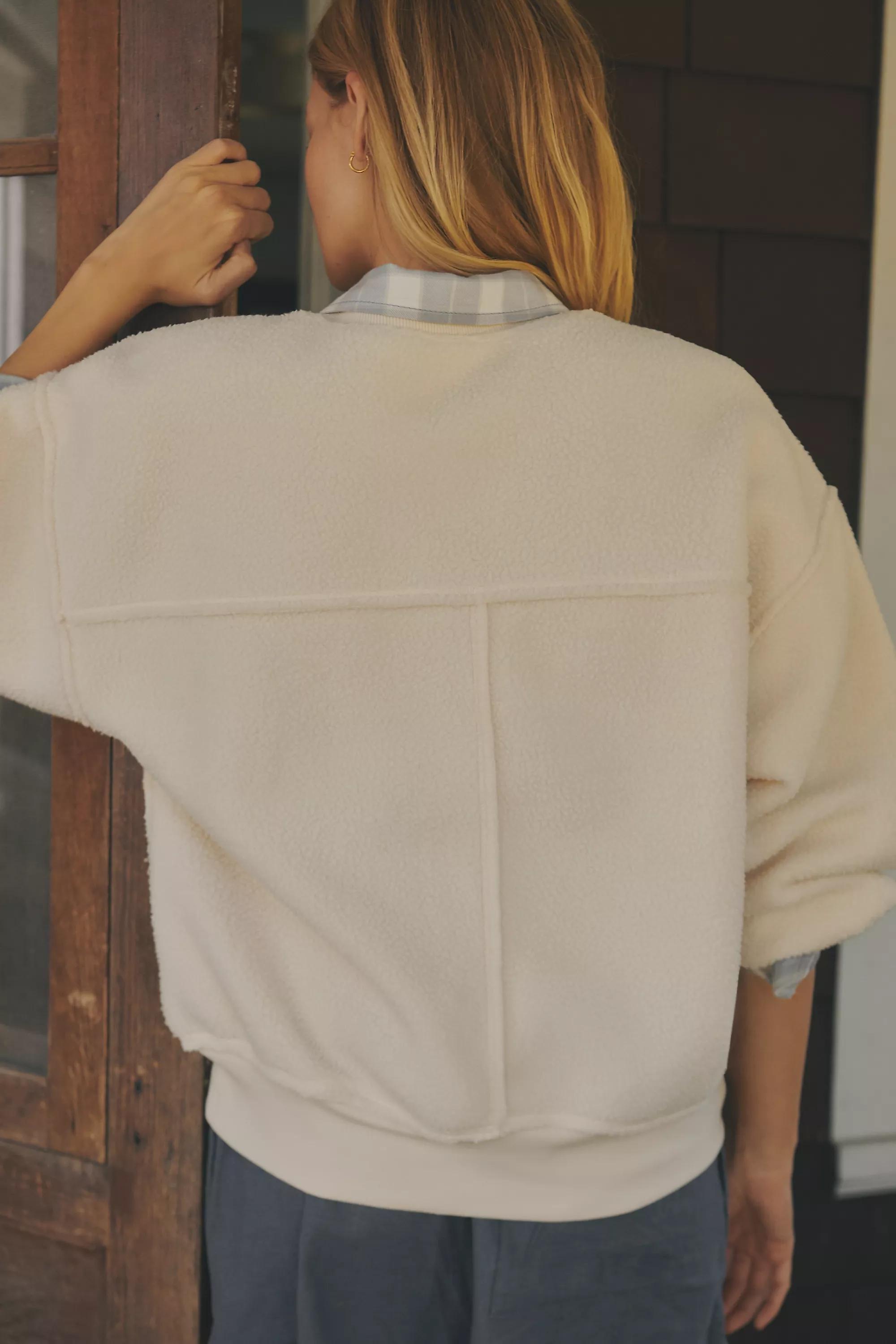 Anthropologie Oversized Casual Cropped Sweatshirt, Cream, , large image number 1