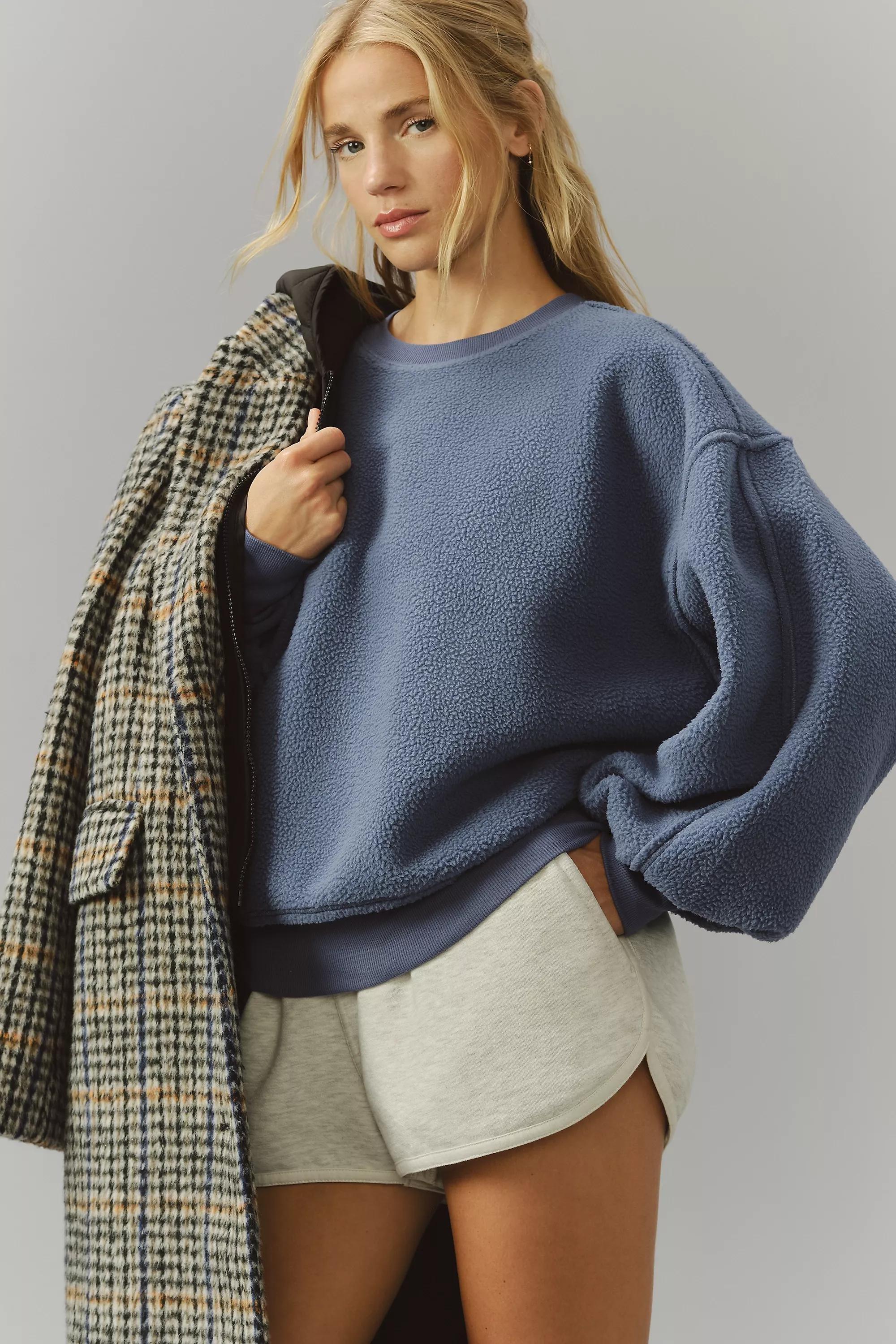 Anthropologie Textured Oversized Sweatshirt, Blue, , large image number 0