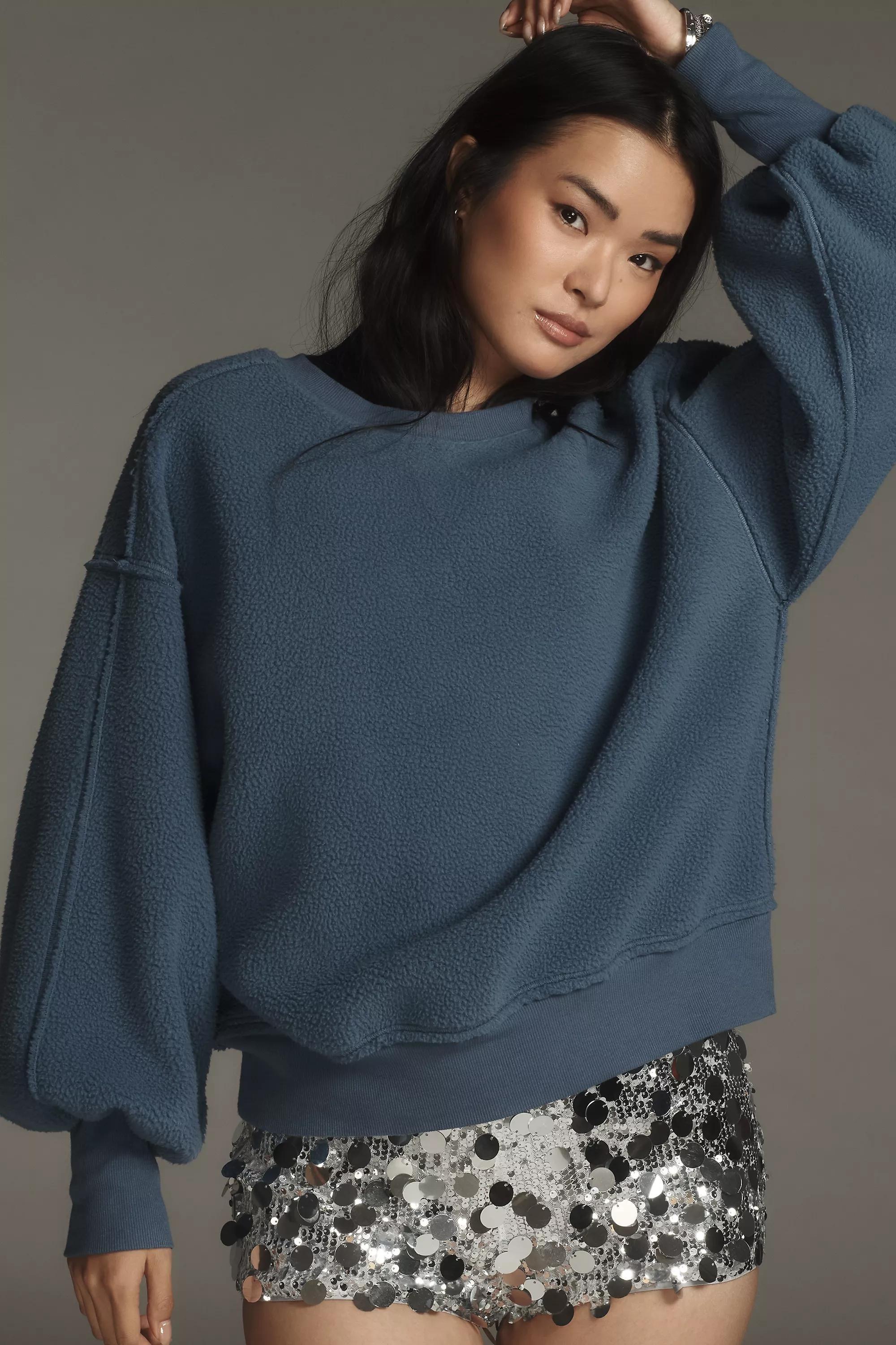 Anthropologie Textured Oversized Sweatshirt, Blue, , large image number 5