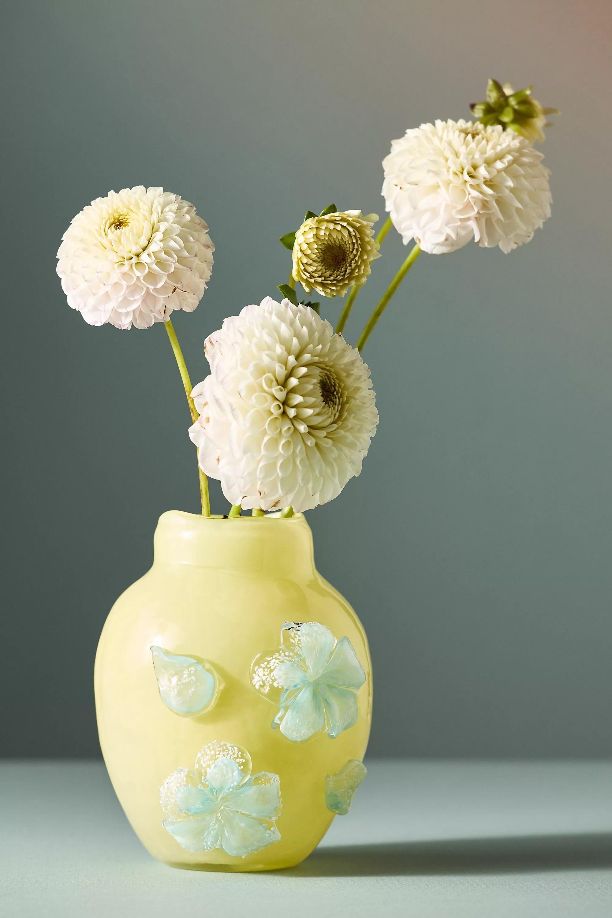 Nora Handmade Floral Glass Vase, Yellow, A501_0702, large image number 0