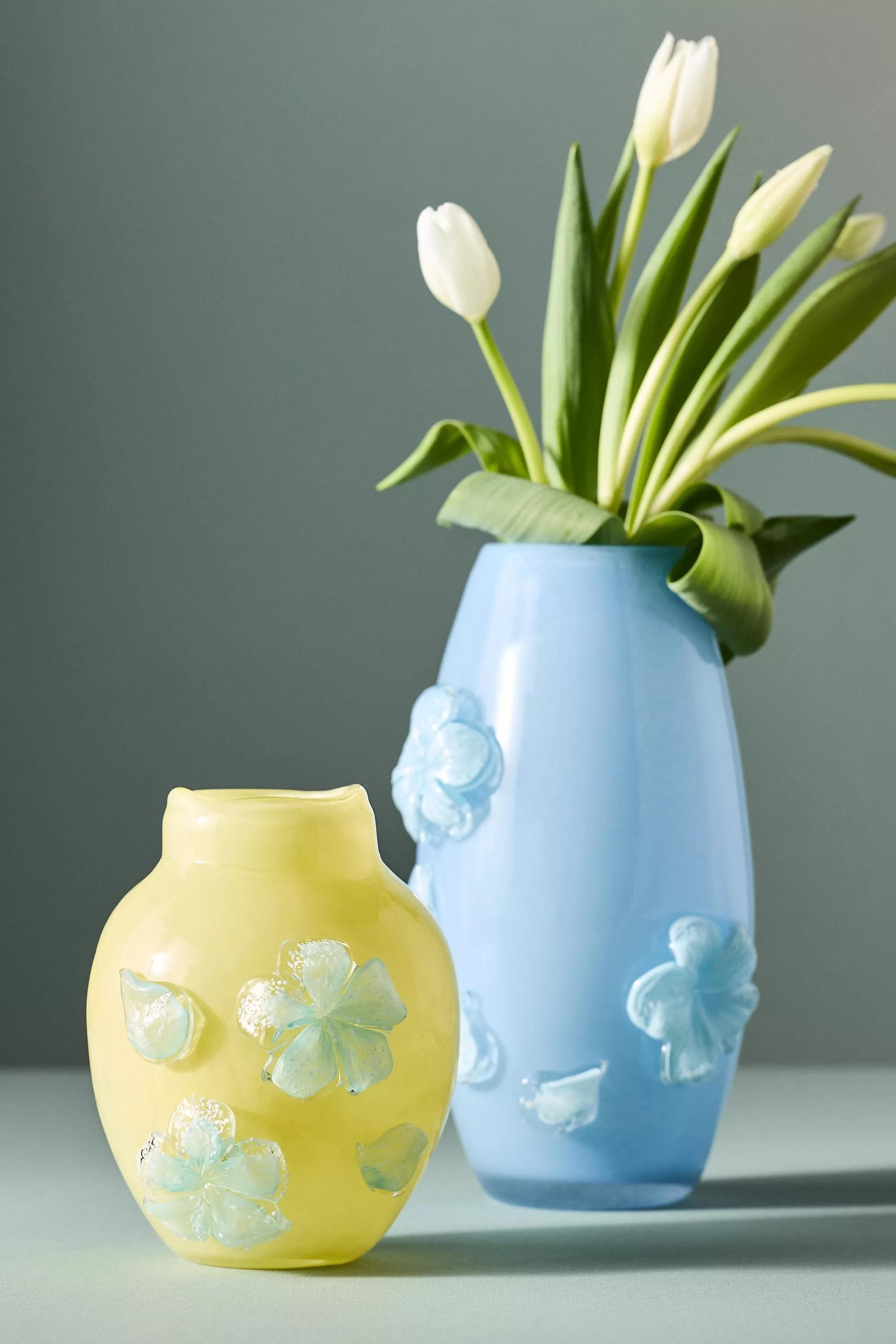 Nora Handmade Floral Glass Vase, Yellow, A501_0702, large image number 1
