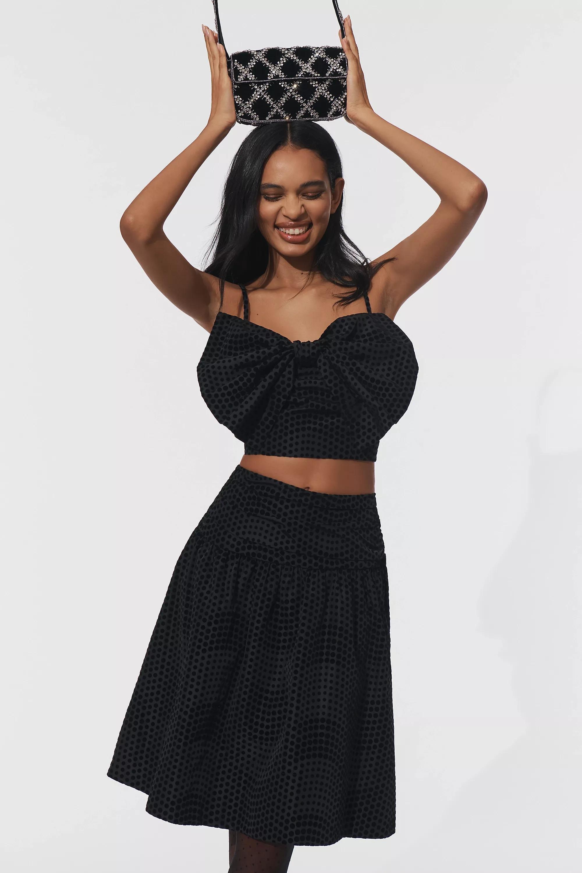 Maeve Taffeta Dot Midi Skirt, Black, A501_0001, large image number 0