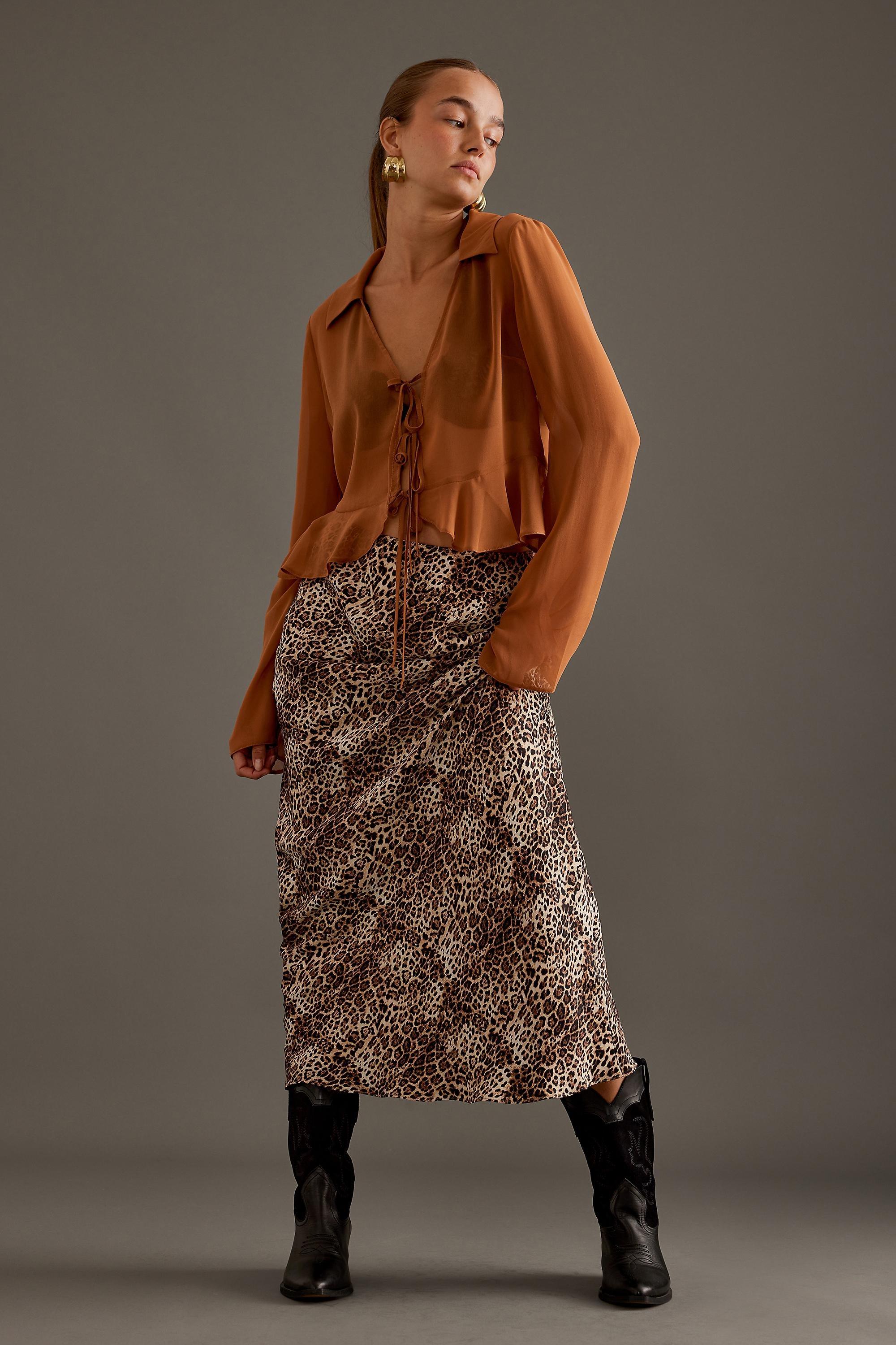 Ruffle Tie-Front Top, Brown, A501_0021, large image number 1