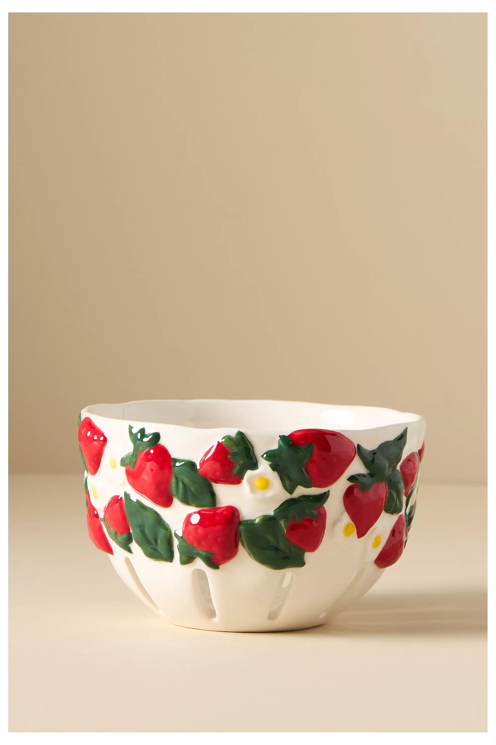 Foster Strawberry Stoneware Colander, White, A501_0010, large image number 0