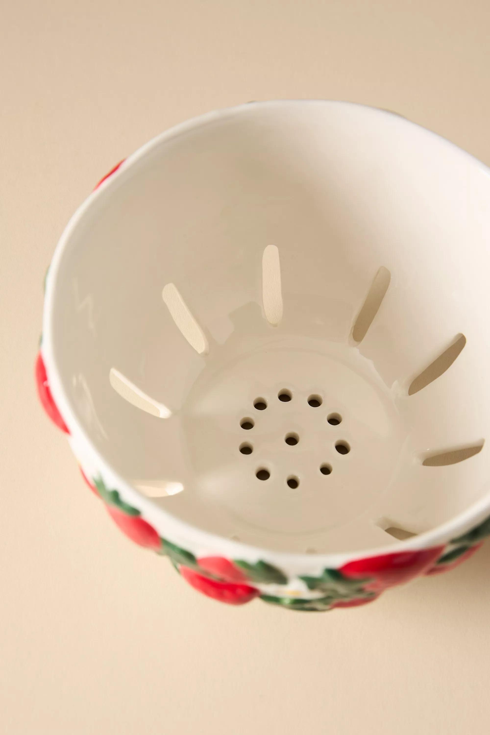 Foster Strawberry Stoneware Colander, White, A501_0010, large image number 2