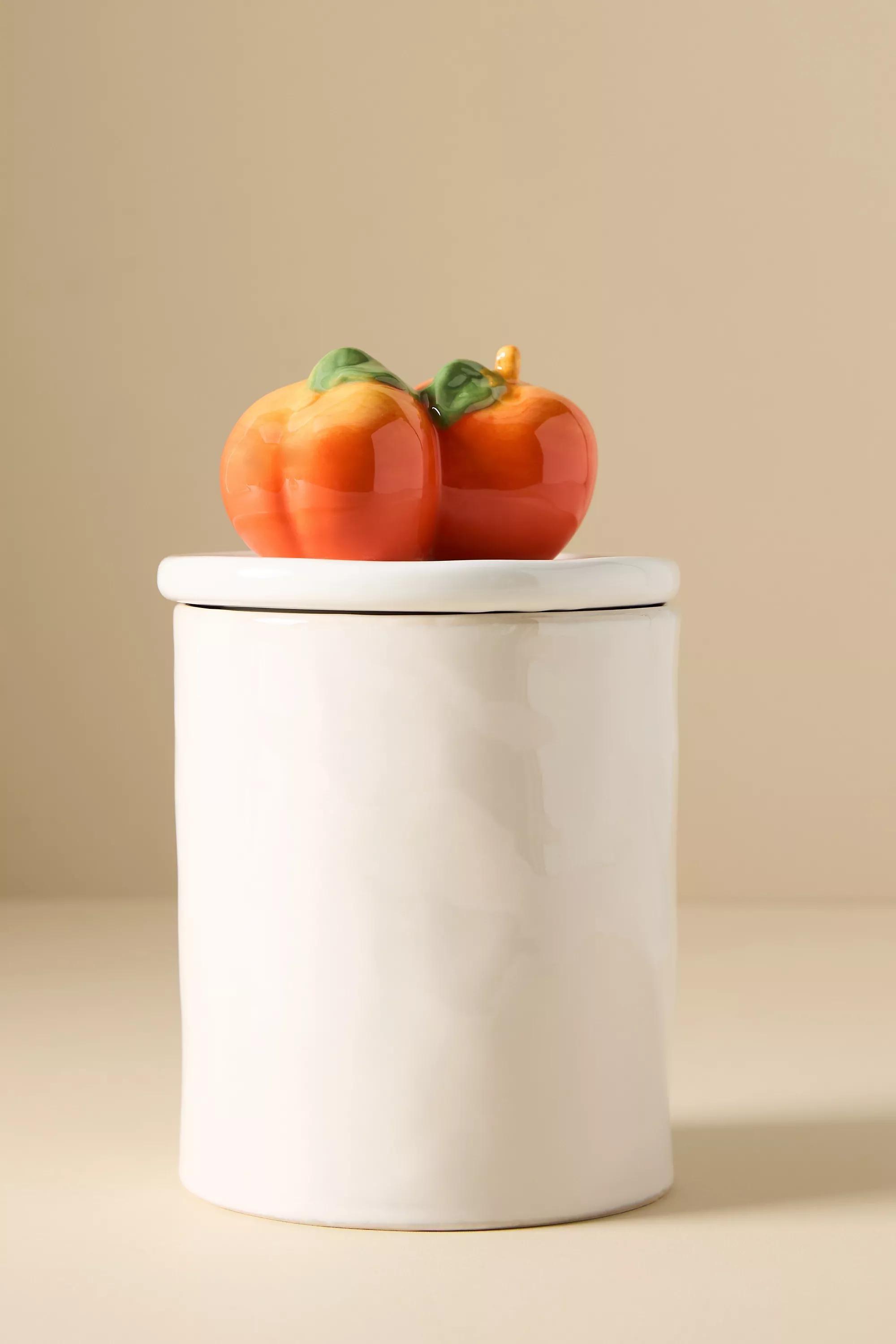 Fruta Peach Medium Stoneware Canister, Orange, A501_0067, medium