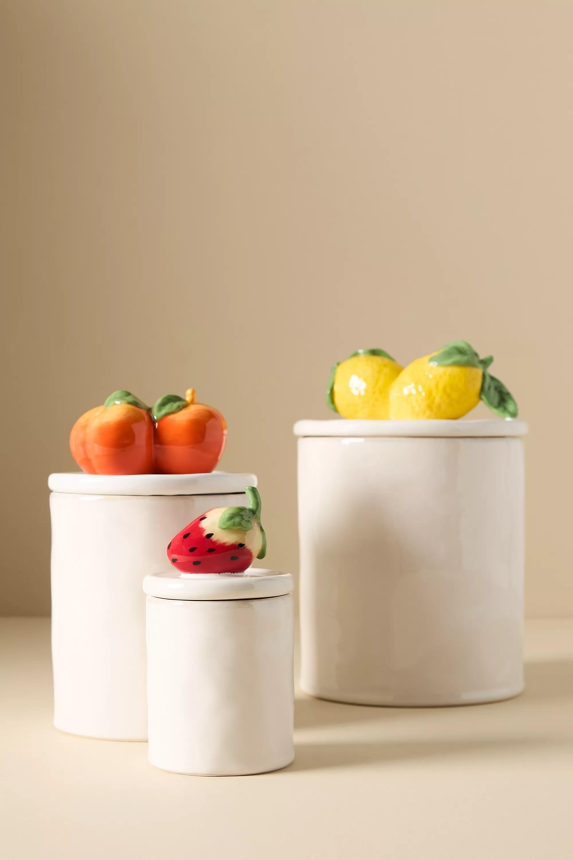 Fruta Peach Medium Stoneware Canister, Orange, A501_0067, medium